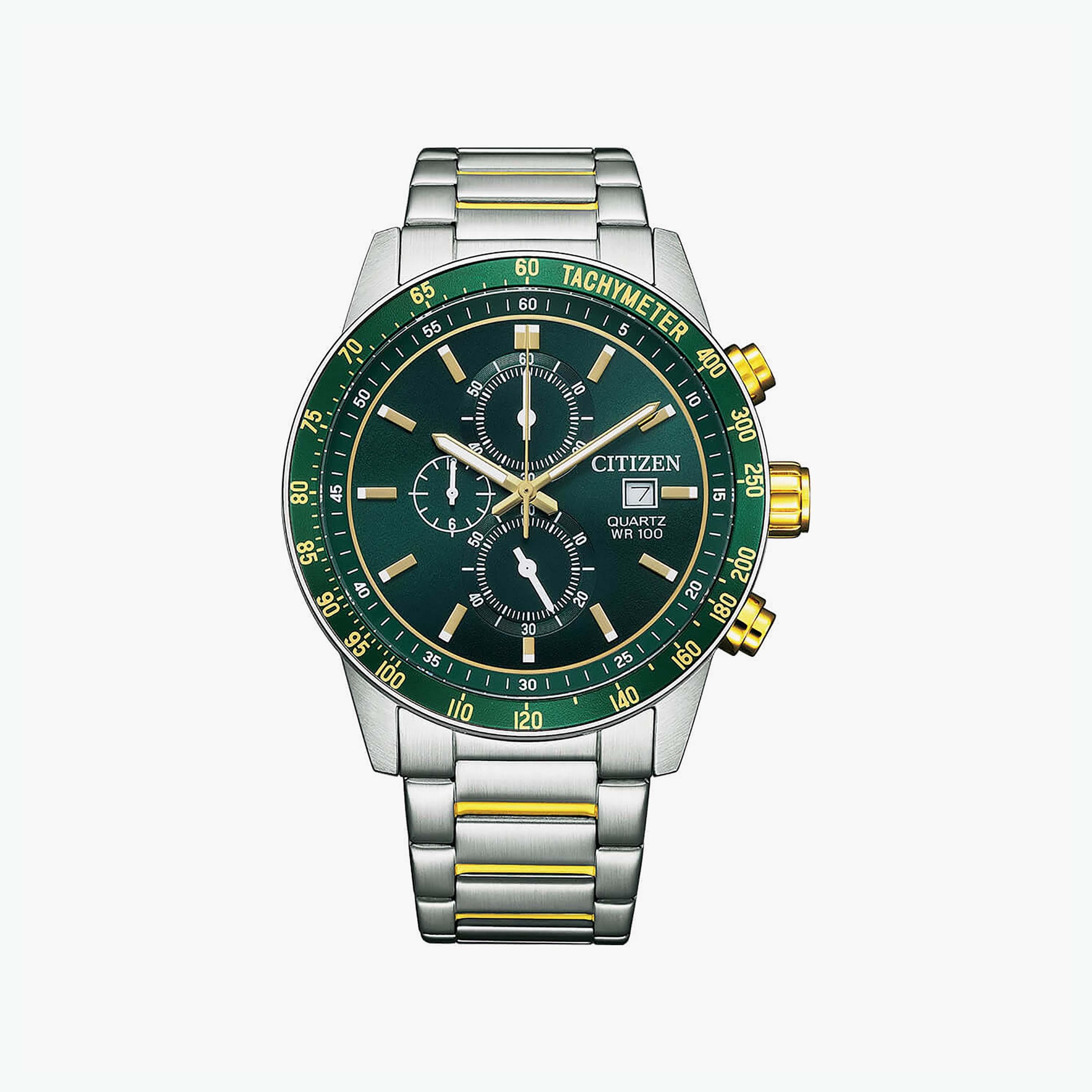 Citizen Men's 44 MM Silver & Gold Chronograph Stainless Steel Strap Watch | AN3689-55X-men-watchesandjewellery-watches-image-1
