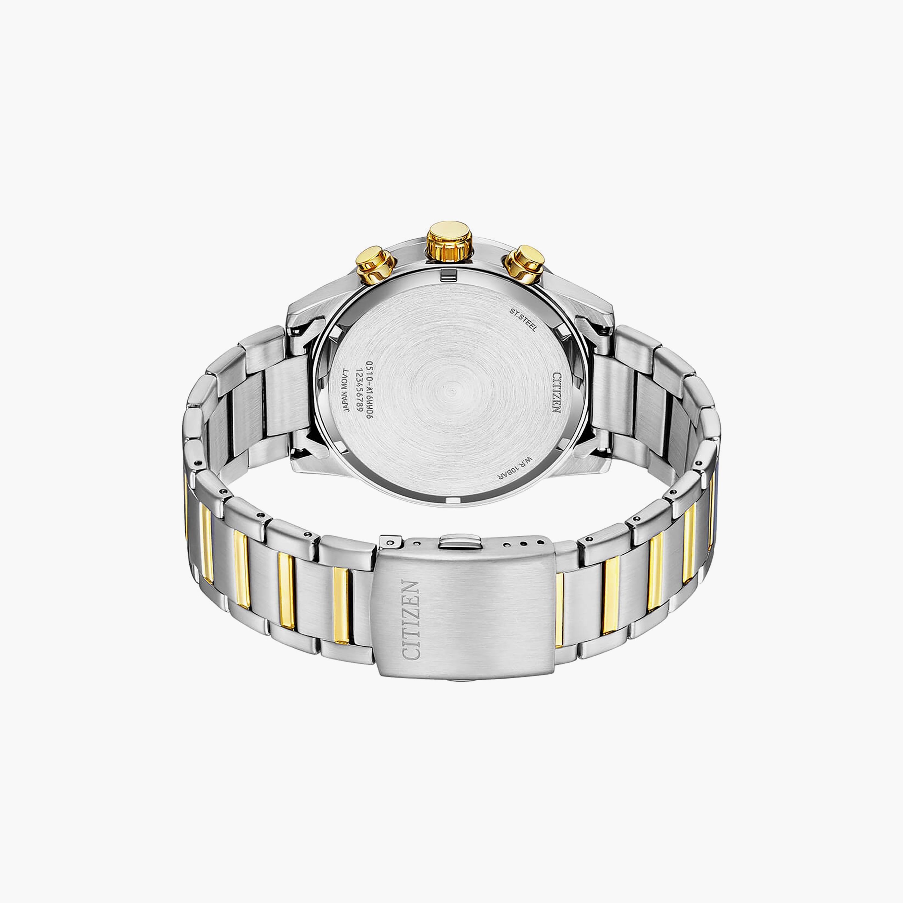 Citizen Men's 44 MM Silver & Gold Chronograph Stainless Steel Strap Watch | AN3689-55X-men-watchesandjewellery-watches-image-3