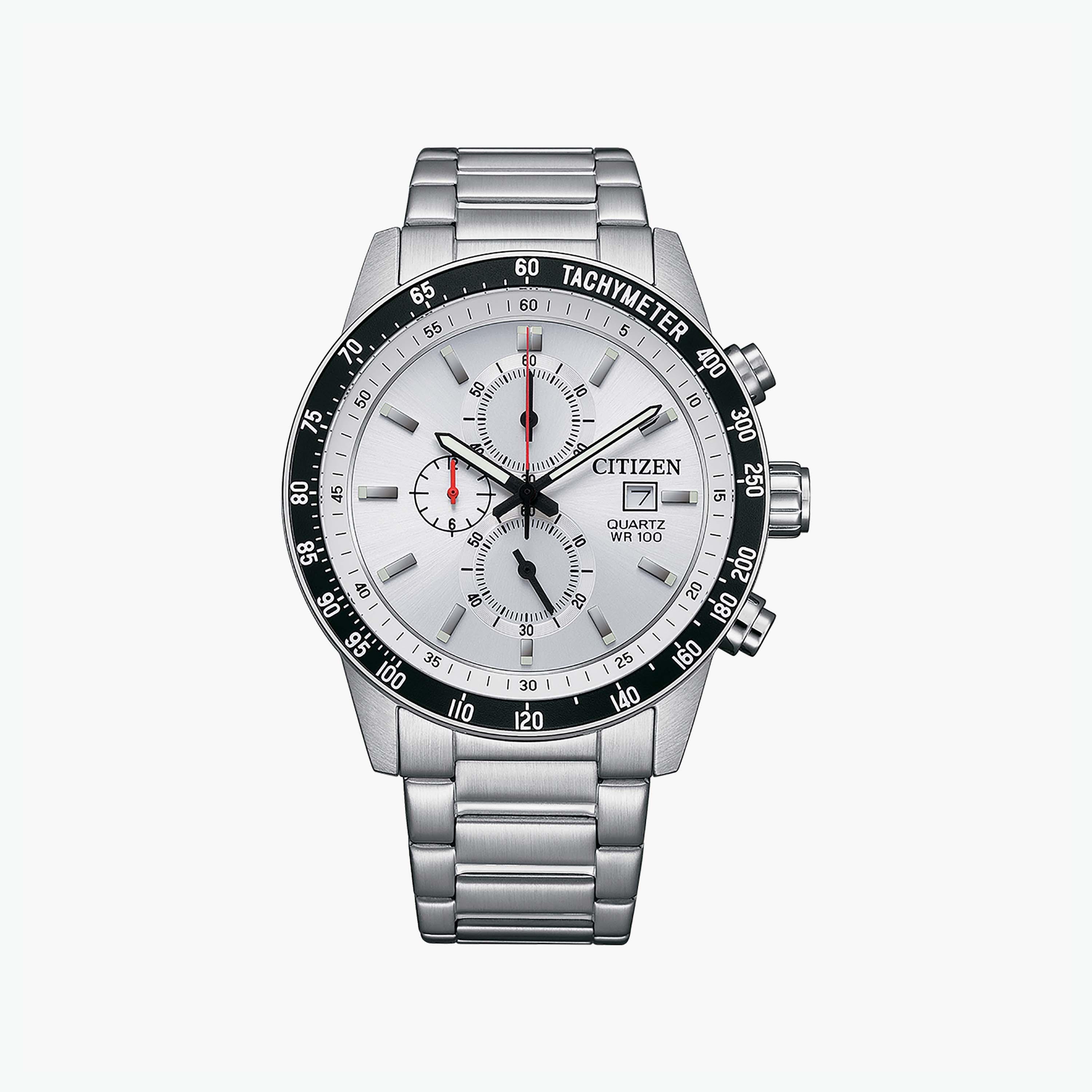 Citizen Men's 44 MM Silver Chronograph Stainless Steel Strap Watch | AN3680-50A-men-watchesandjewellery-watches-image-1