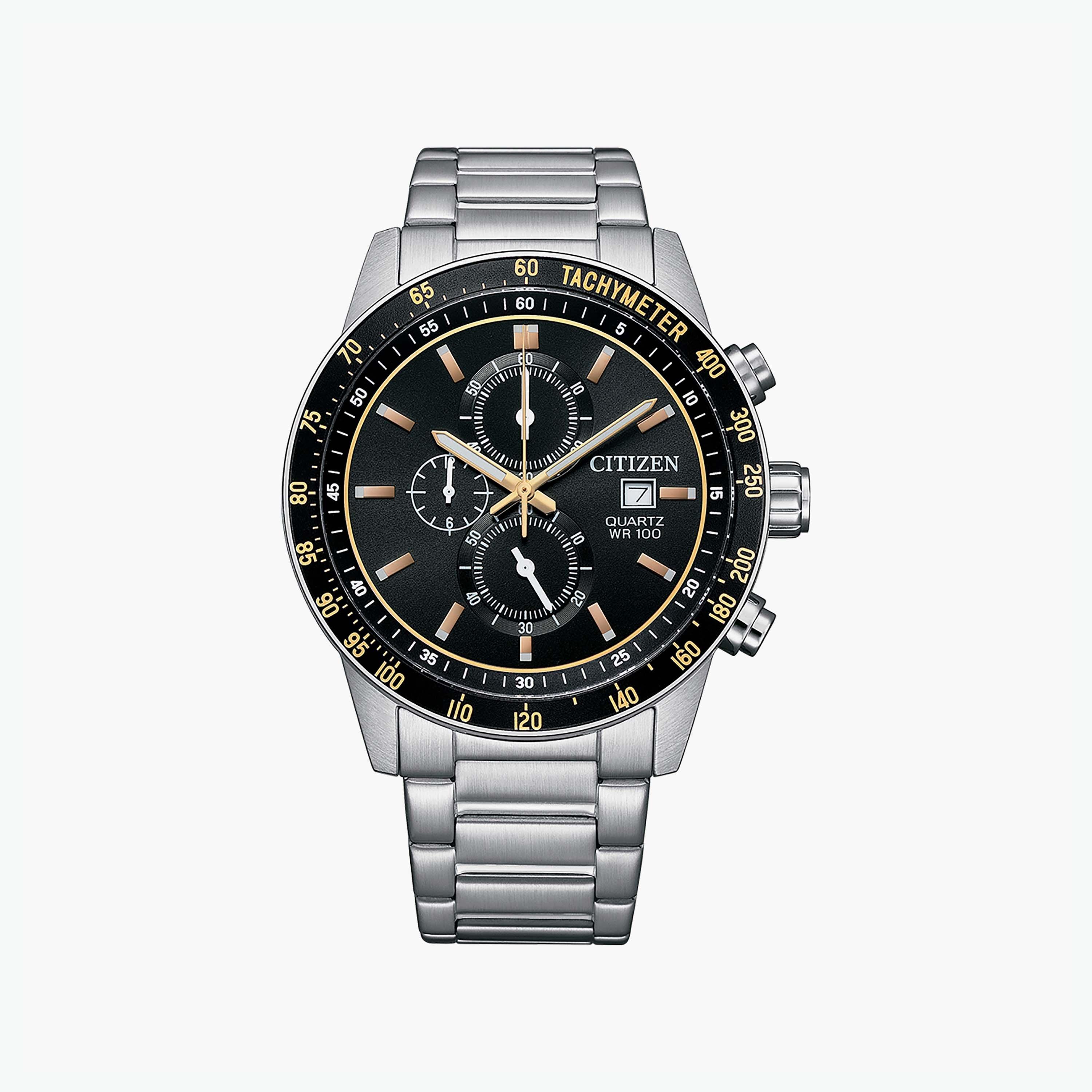ساعة سيتيزن للرجال ذو 44 ملم بلون فضي مع كرونوغراف بسوار ستانلس ستيل | AN3681-57E-men-watchesandjewellery-watches-image-1