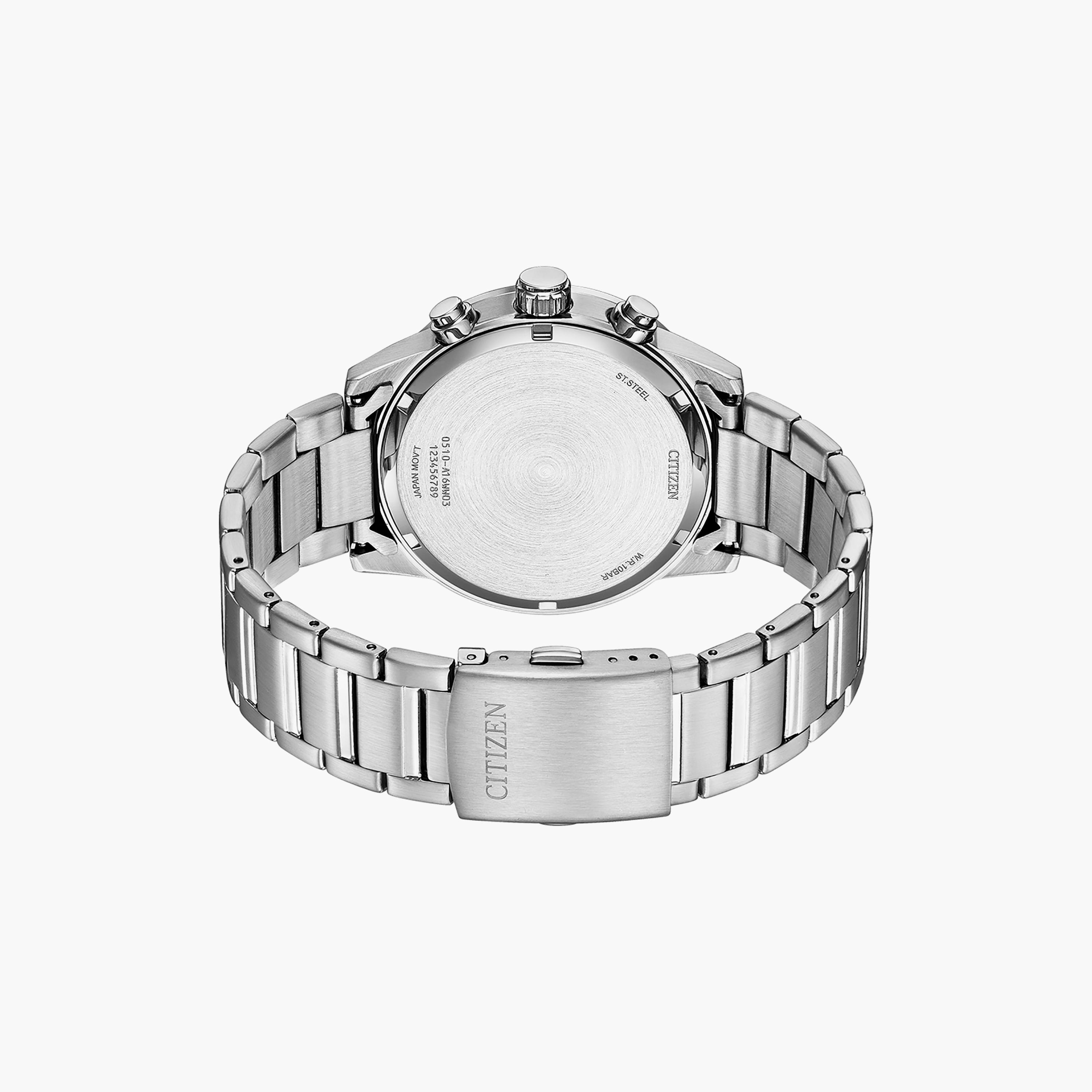 Citizen Men's 44 MM Silver Chronograph Stainless Steel Strap Watch | AN3681-57E-men-watchesandjewellery-watches-image-3