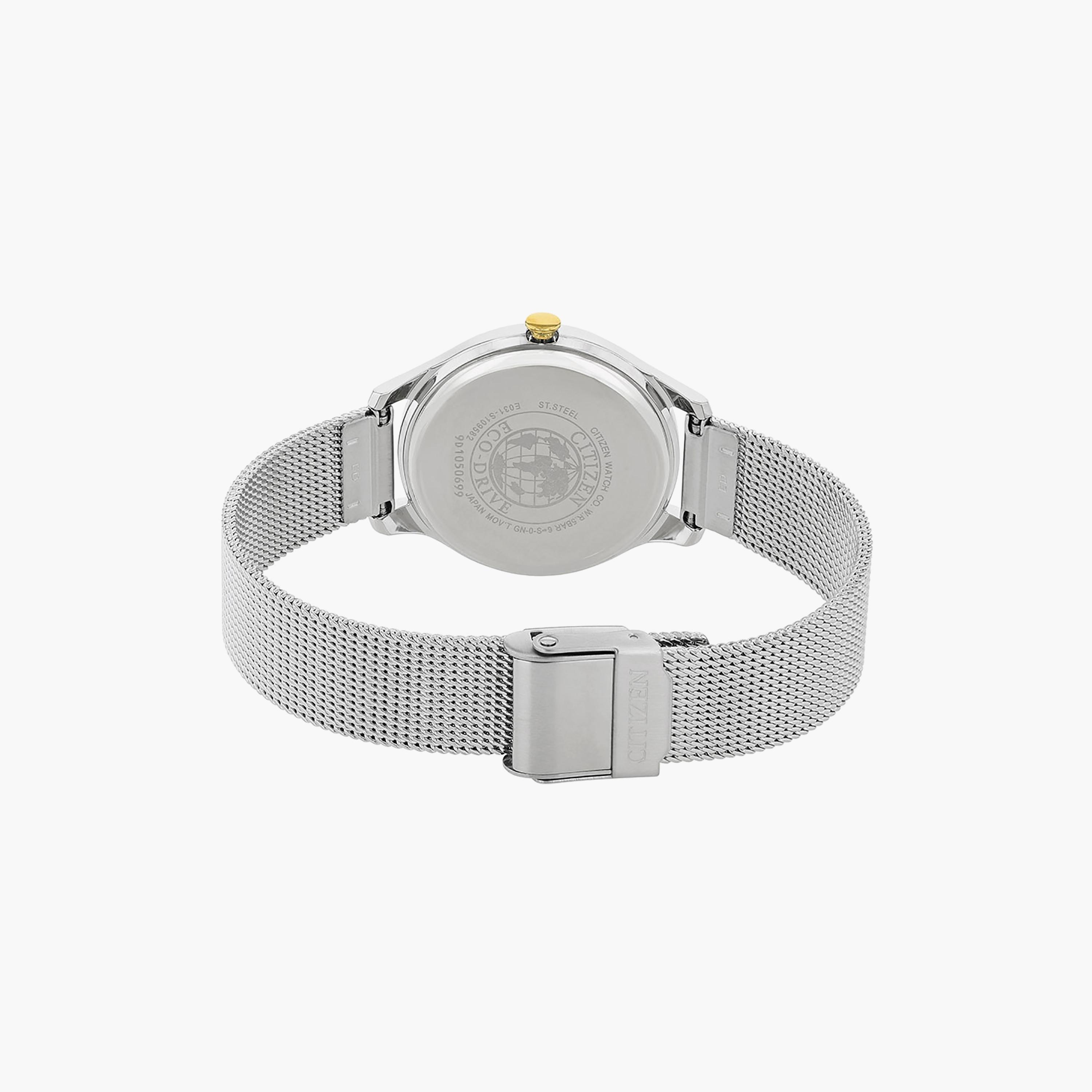 ساعة سيتيزن ايكو درايف ذو 32 ملم بلون فضي مع انالوج بسوار شبكي من ستانلس ستيل | EM0504-81A-women-watchesandjewellery-watches-image-2