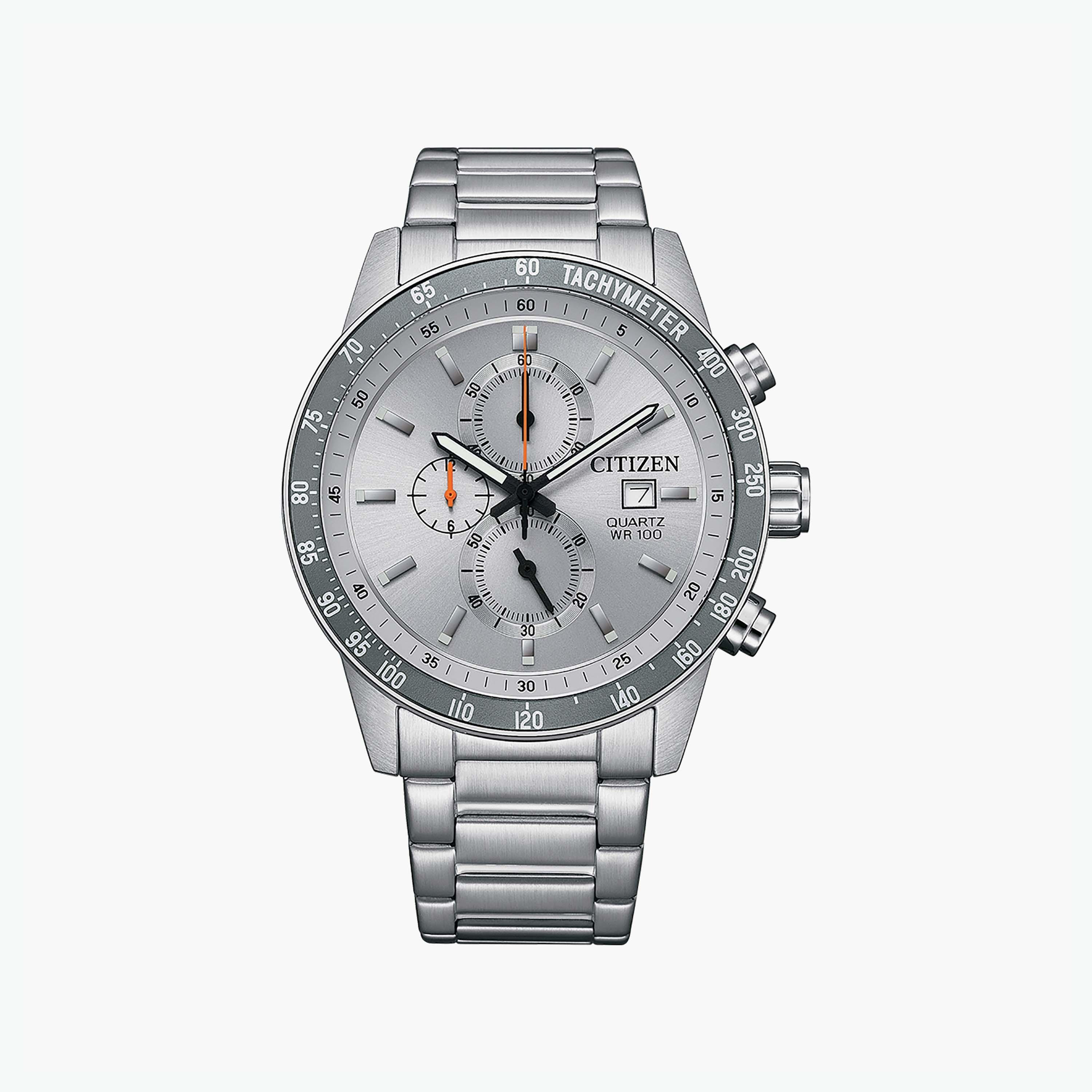 Citizen Men's 44 MM Silver Chronograph Stainless Steel Strap Watch | AN3688-58H-men-watchesandjewellery-watches-image-1