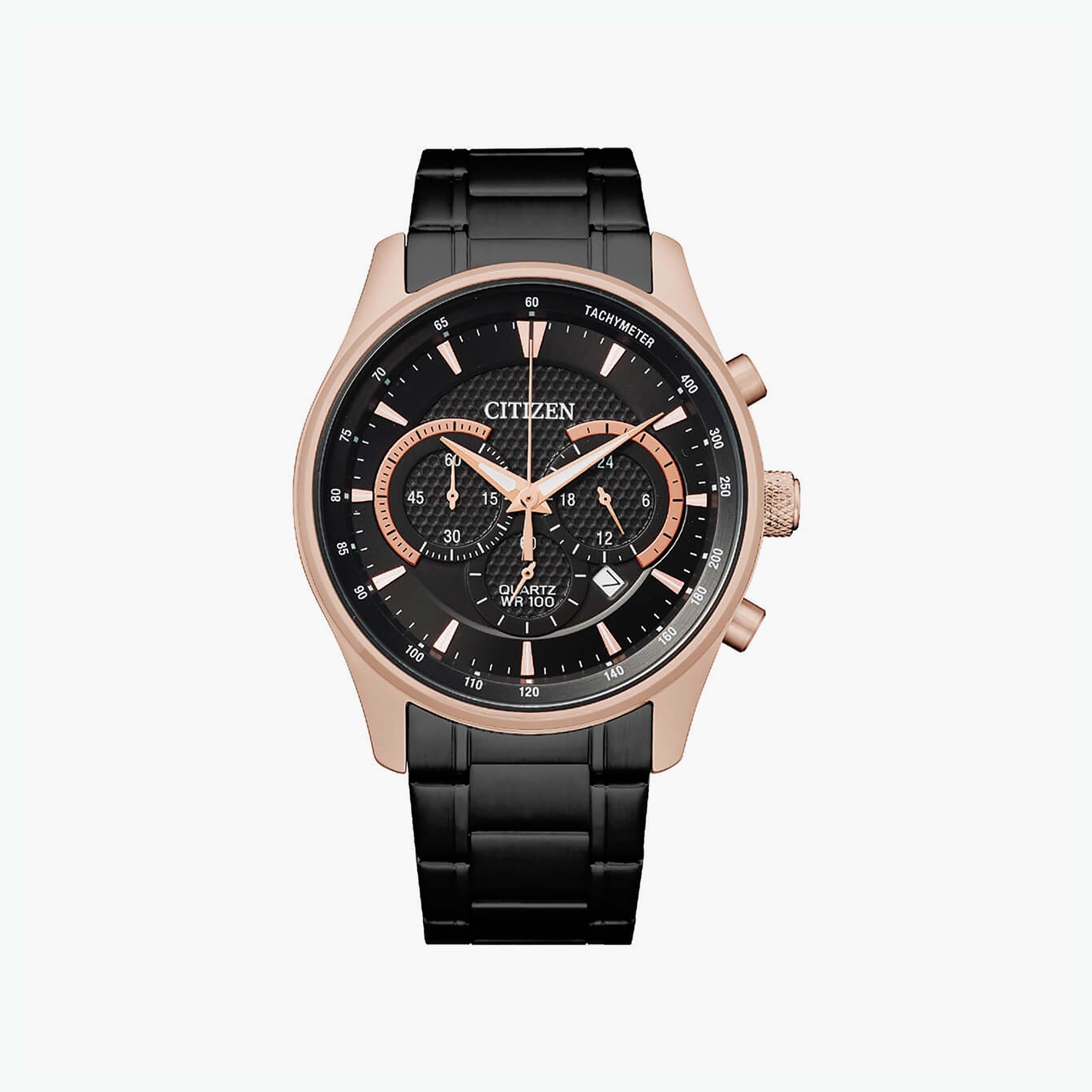 ساعة سيتيزن للرجال ذو 42 ملم بلون اسود مع كرونوغراف بسوار ستانلس ستيل | AN8196-55E-men-watchesandjewellery-watches-image-1