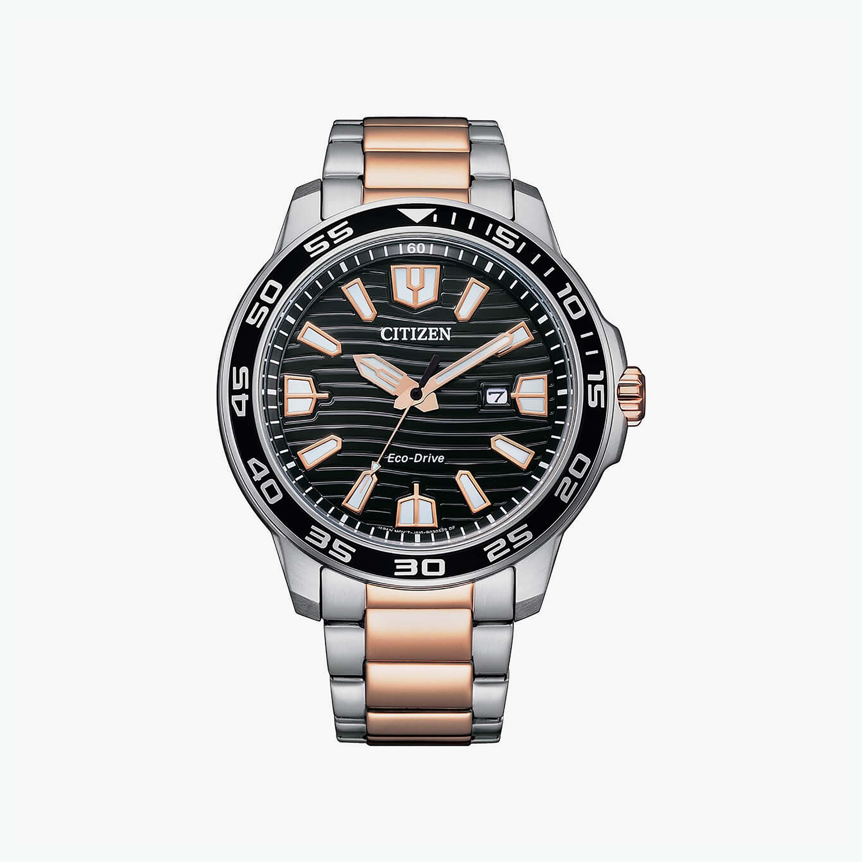 Citizen Eco-Drive Men's 47 MM Silver & Rose Gold Analog Stainless Steel Strap Watch | AW1524-84E-men-watchesandjewellery-watches-image-1