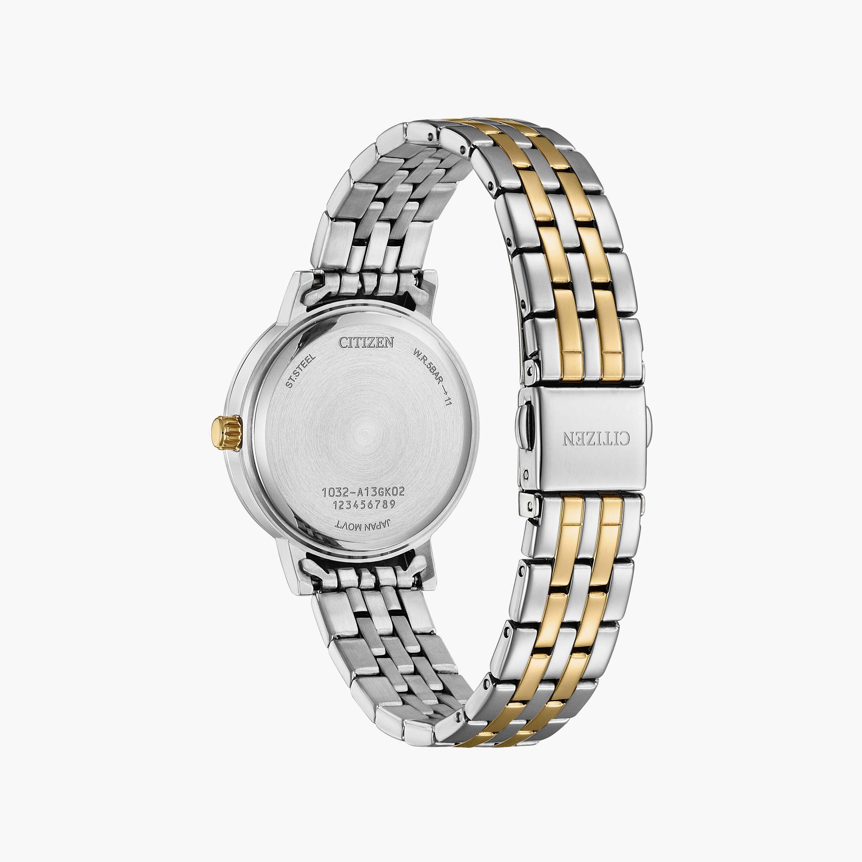 ساعة سيتيزن ذو 31 ملم بلون فضي وذهبي مع انالوج بسوار ستانلس ستيل | EL3106-59L-women-watchesandjewellery-watches-image-3