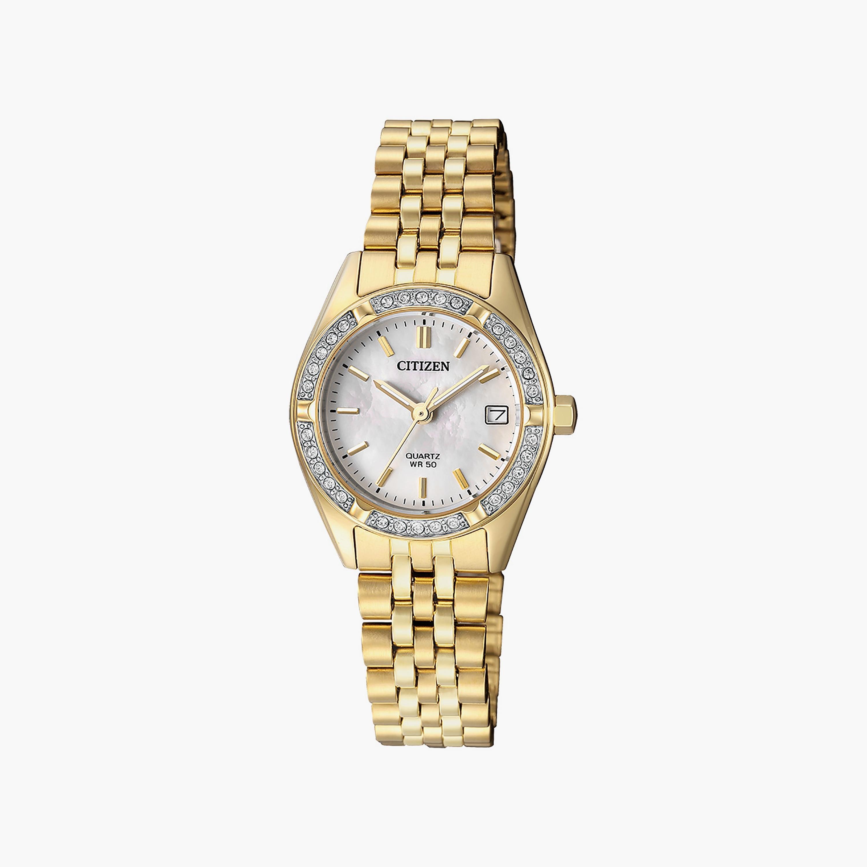 ساعة سيتيزن ذو 26 ملم بلون ذهبي مع انالوج بسوار ستانلس ستيل | EU6062-50D-women-watchesandjewellery-watches-image-1