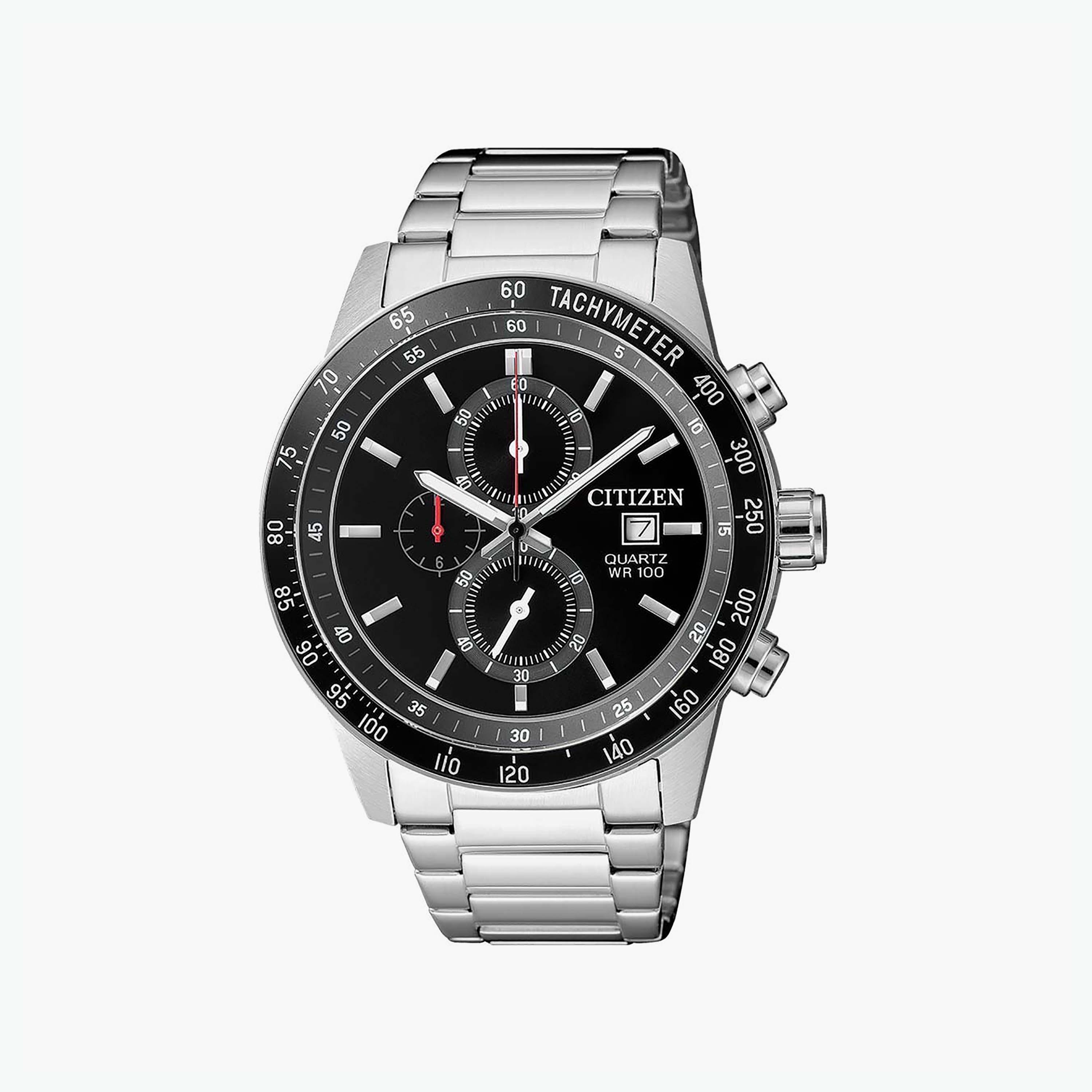 ساعة سيتيزن للرجال ذو 44 ملم بلون فضي مع كرونوغراف بسوار ستانلس ستيل | AN3600-59E-men-watchesandjewellery-watches-image-1