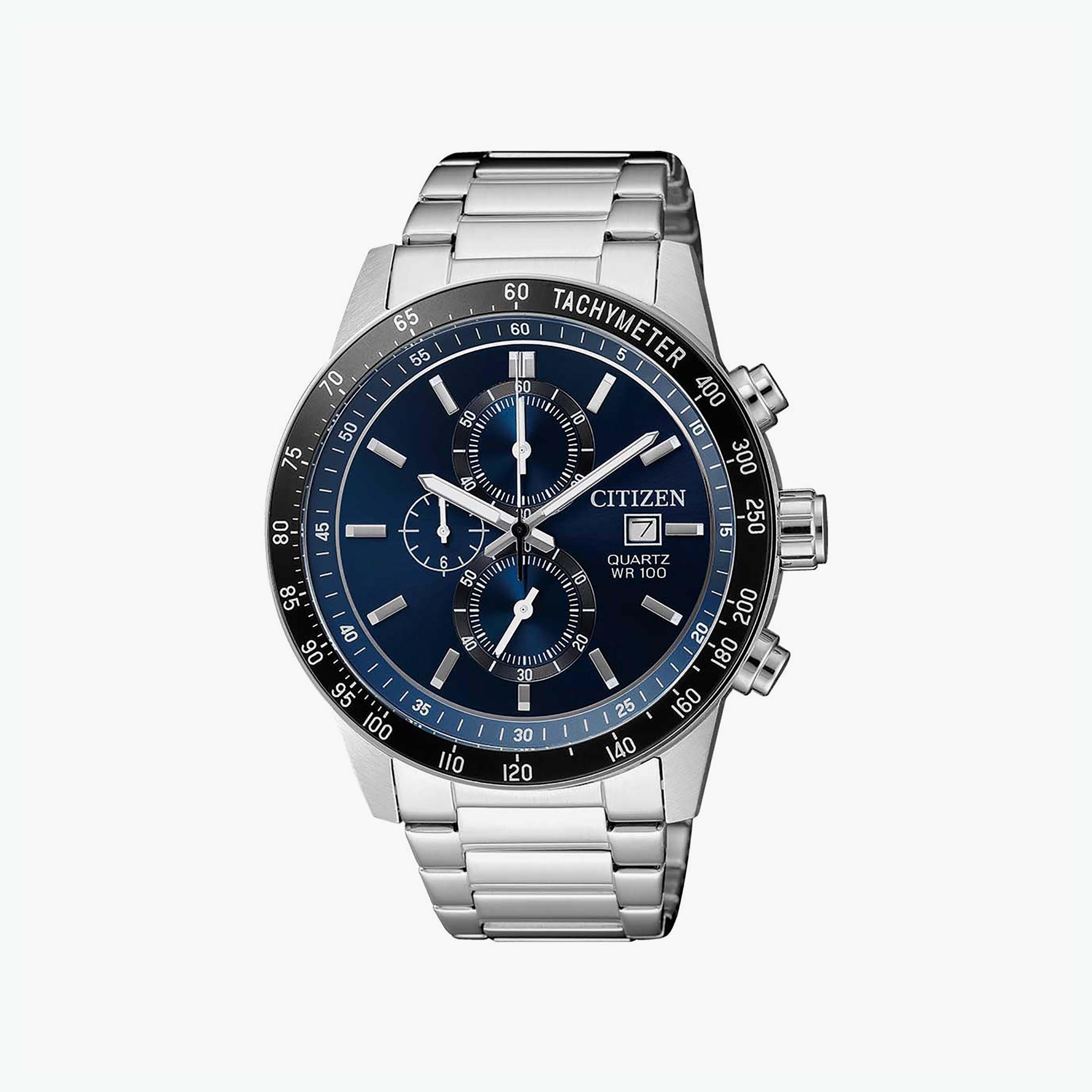 Citizen Men's 44 MM Silver Chronograph Stainless Steel Strap Watch | AN3600-59L-men-watchesandjewellery-watches-image-1