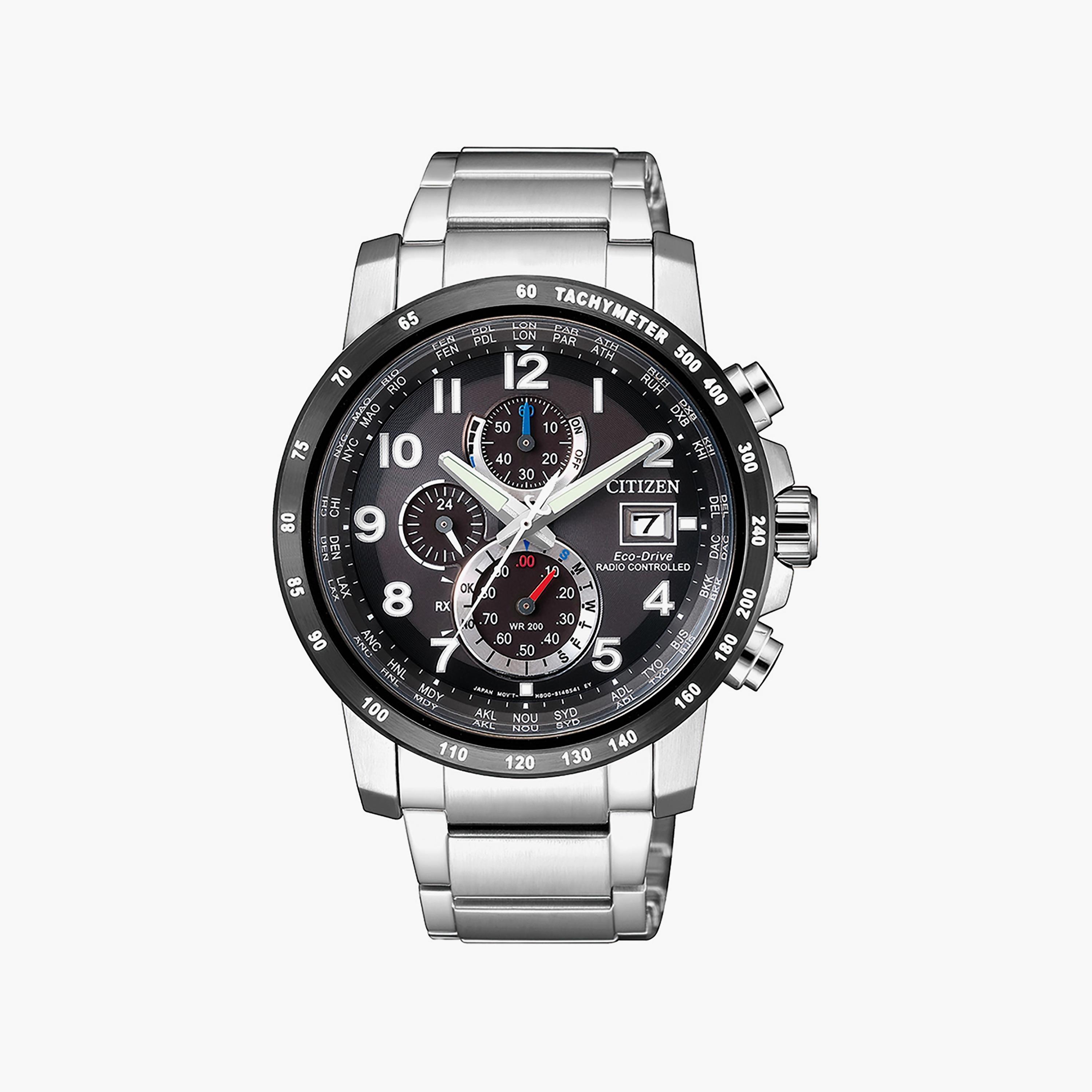 Citizen Eco-Drive Men's 43 MM Silver Chronograph Stainless Steel Strap Watch | AT8124-83E-men-watchesandjewellery-watches-image-1