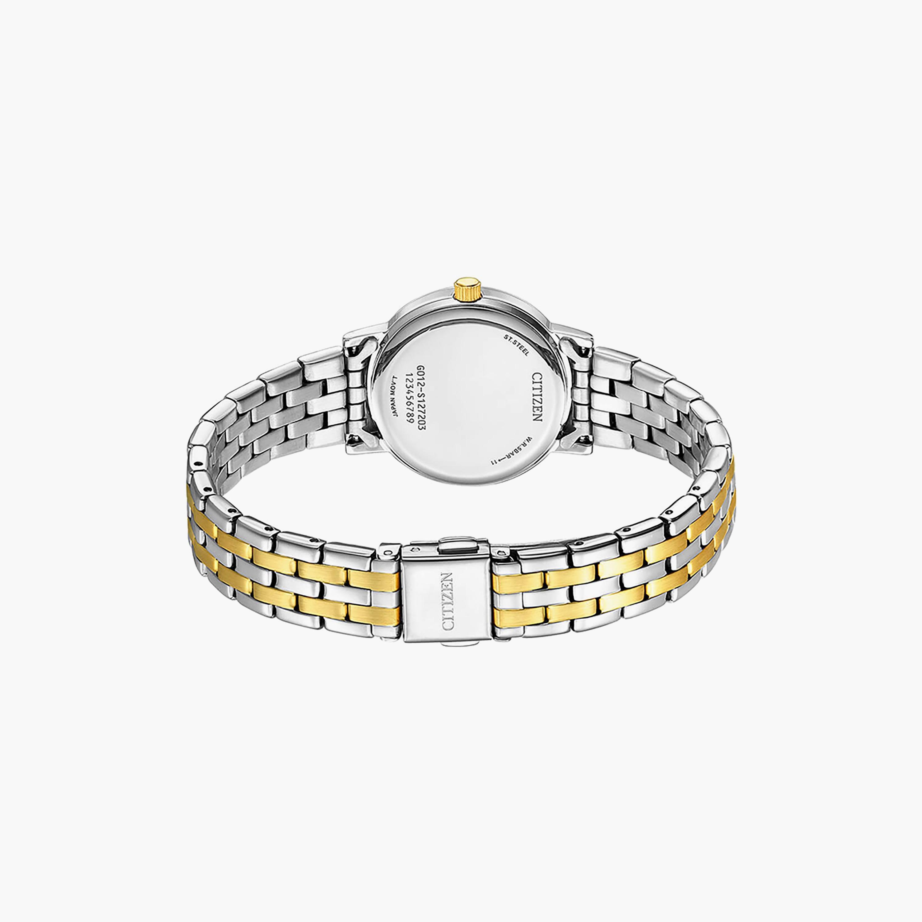 ساعة سيتيزن ذو 28 ملم بلون فضي وذهبي مع انالوج بسوار ستانلس ستيل | EU6096-58L-women-watchesandjewellery-watches-image-3
