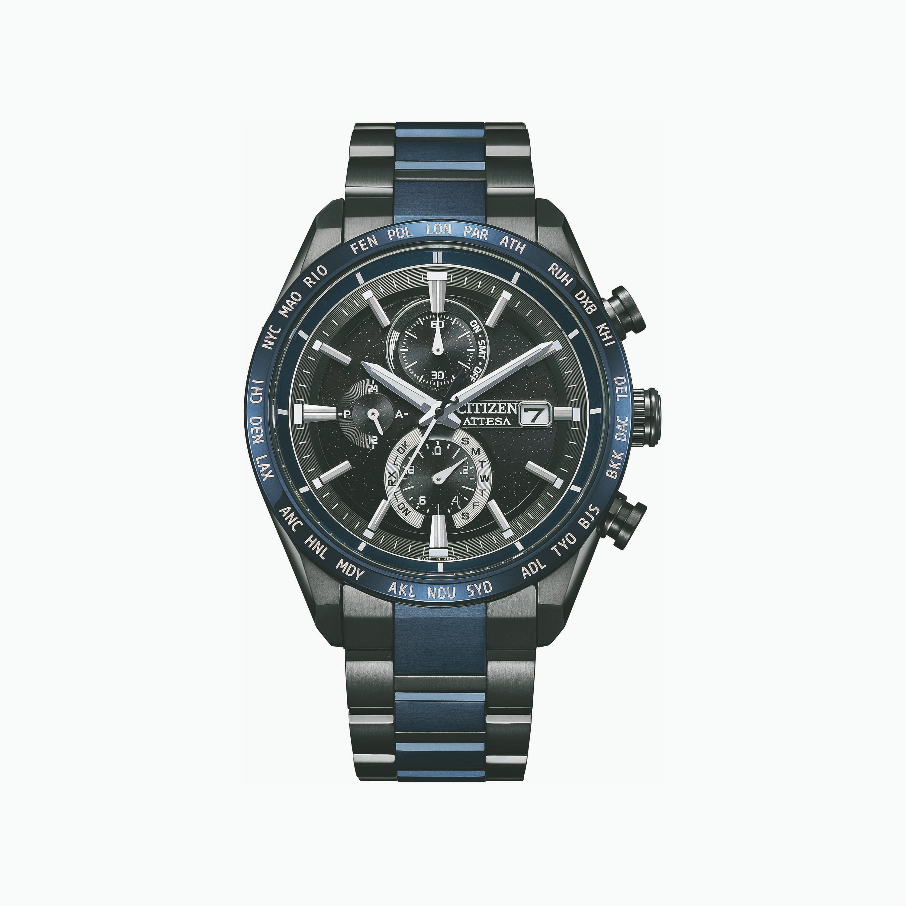 Citizen Eco-Drive Men's 42 MM Black & Blue Chronograph Titanium Strap Watch | AT8187-75E-men-watchesandjewellery-watches-image-1