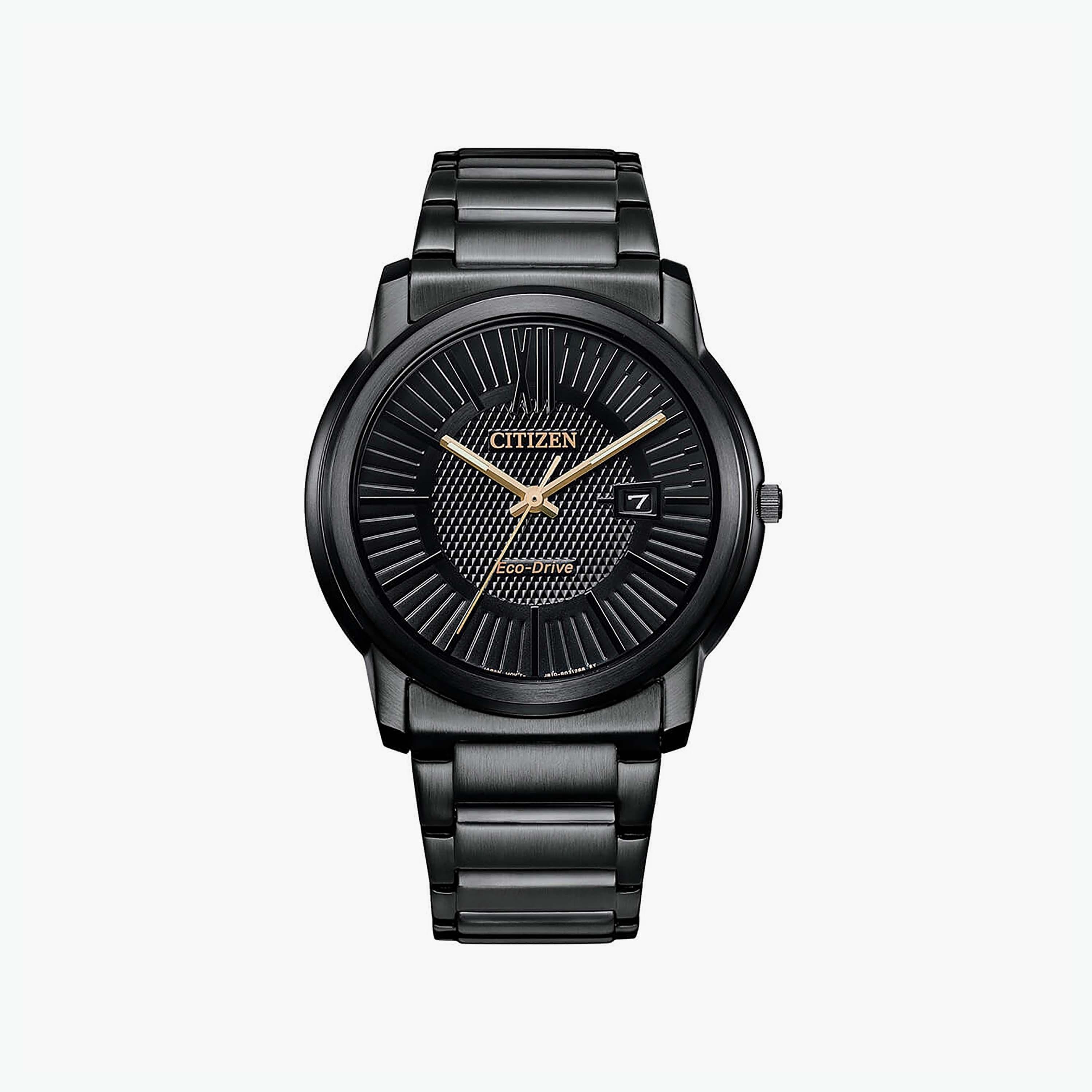 ساعة سيتيزن ايكو درايف للرجال ذو 42 ملم بلون اسود مع انالوج بسوار ستانلس ستيل | AW1217-83E-men-watchesandjewellery-watches-image-1