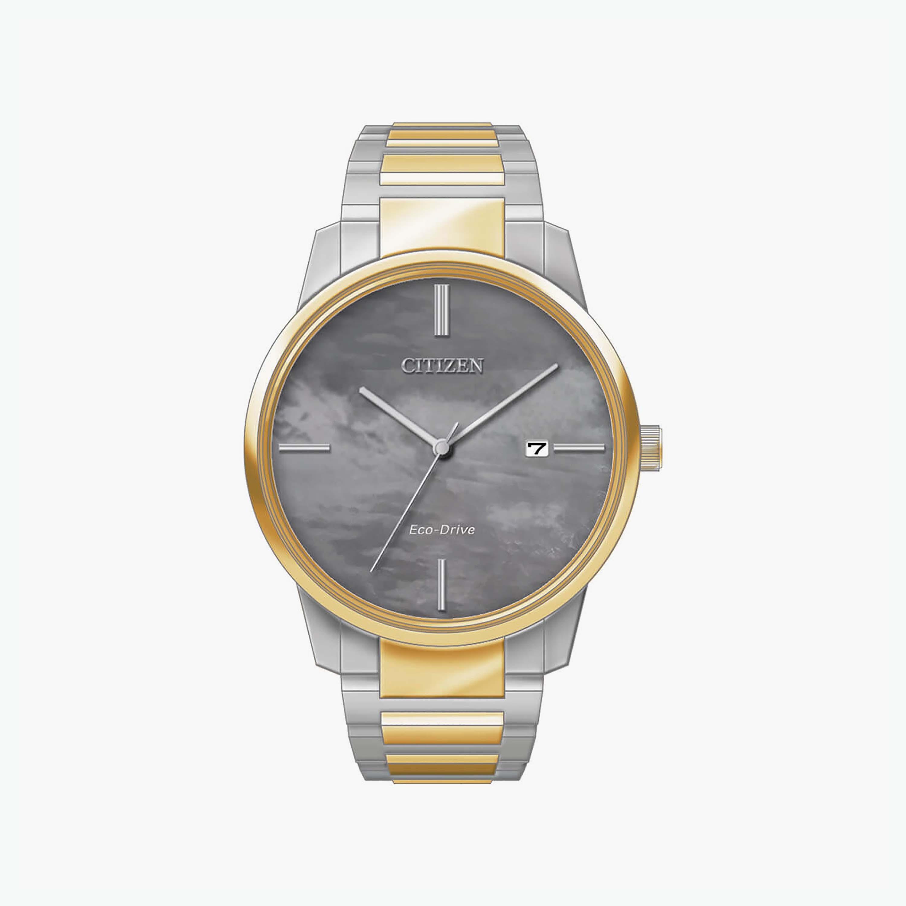 Citizen Eco-Drive 39 MM Silver & Gold Analog Stainless Steel Strap Watch | BM7524-87Y-men-watchesandjewellery-watches-image-1