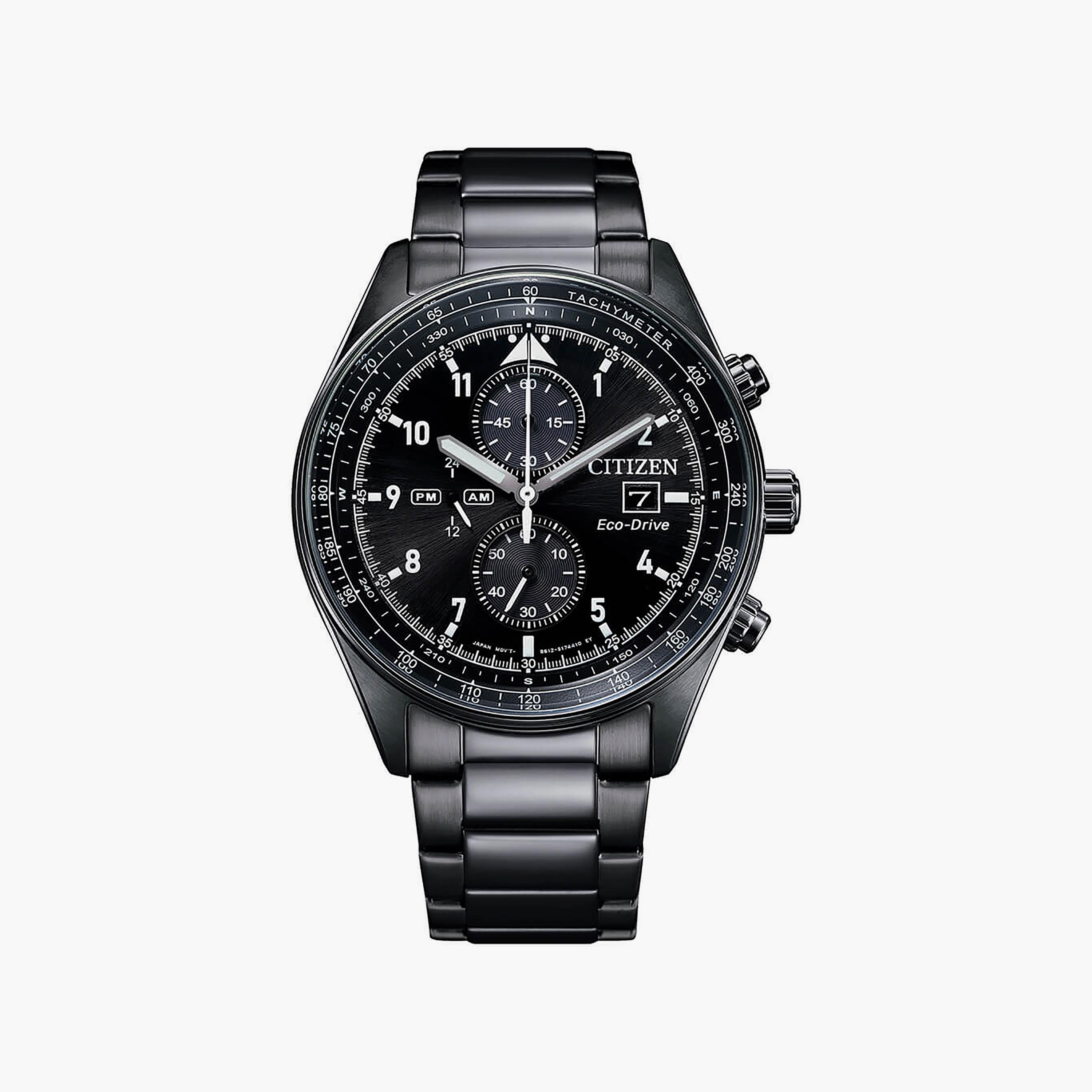 Citizen Eco-Drive Men's 43 MM Black Chronograph Stainless Steel Strap Watch | CA0775-87E-men-watchesandjewellery-watches-image-1