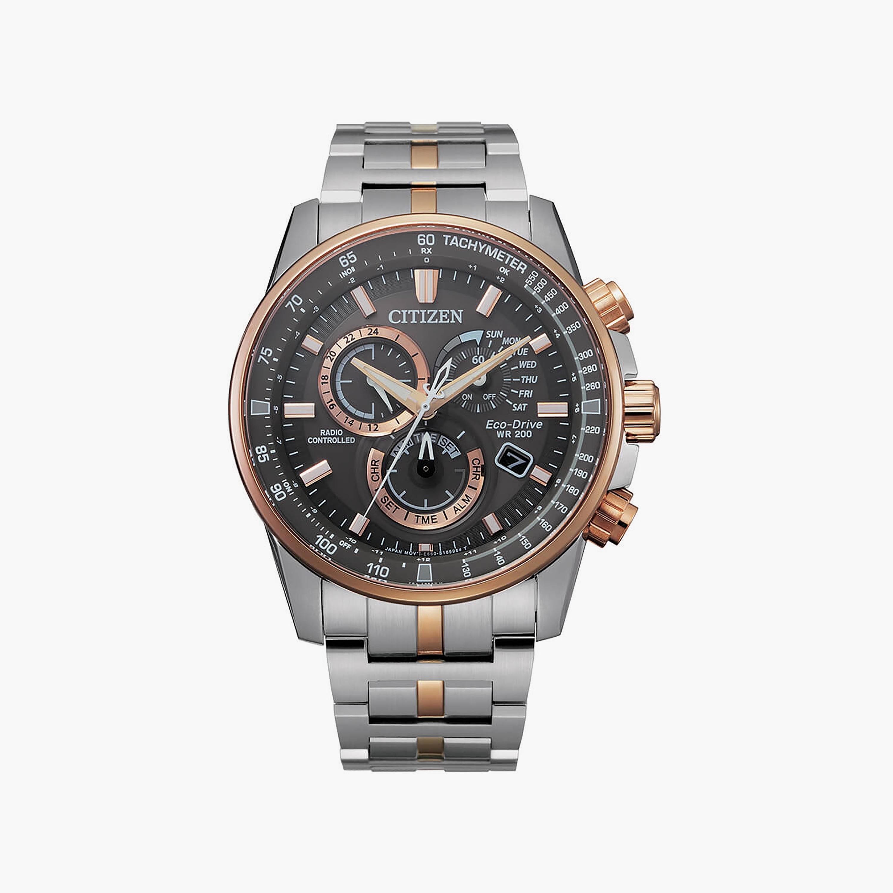 Citizen Eco-Drive Men's 43 MM Silver Chronograph Stainless Steel Strap Watch | CB5886-58H-men-watchesandjewellery-watches-image-1