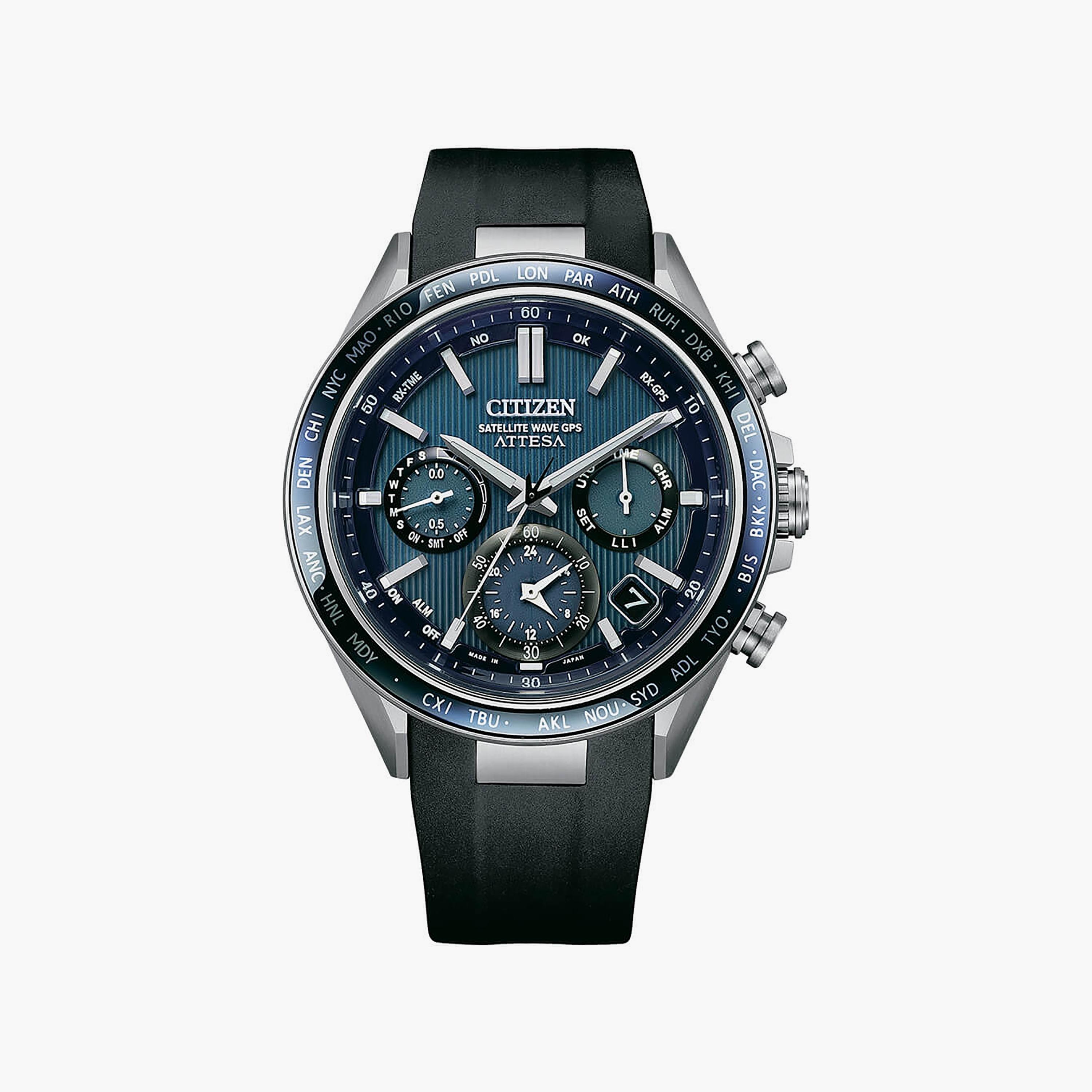 Citizen Eco-Drive Satellite Wave GPS Men's 46 MM Black Chronograph Silicone Strap Watch | CC4050-18L-men-watchesandjewellery-watches-image-1