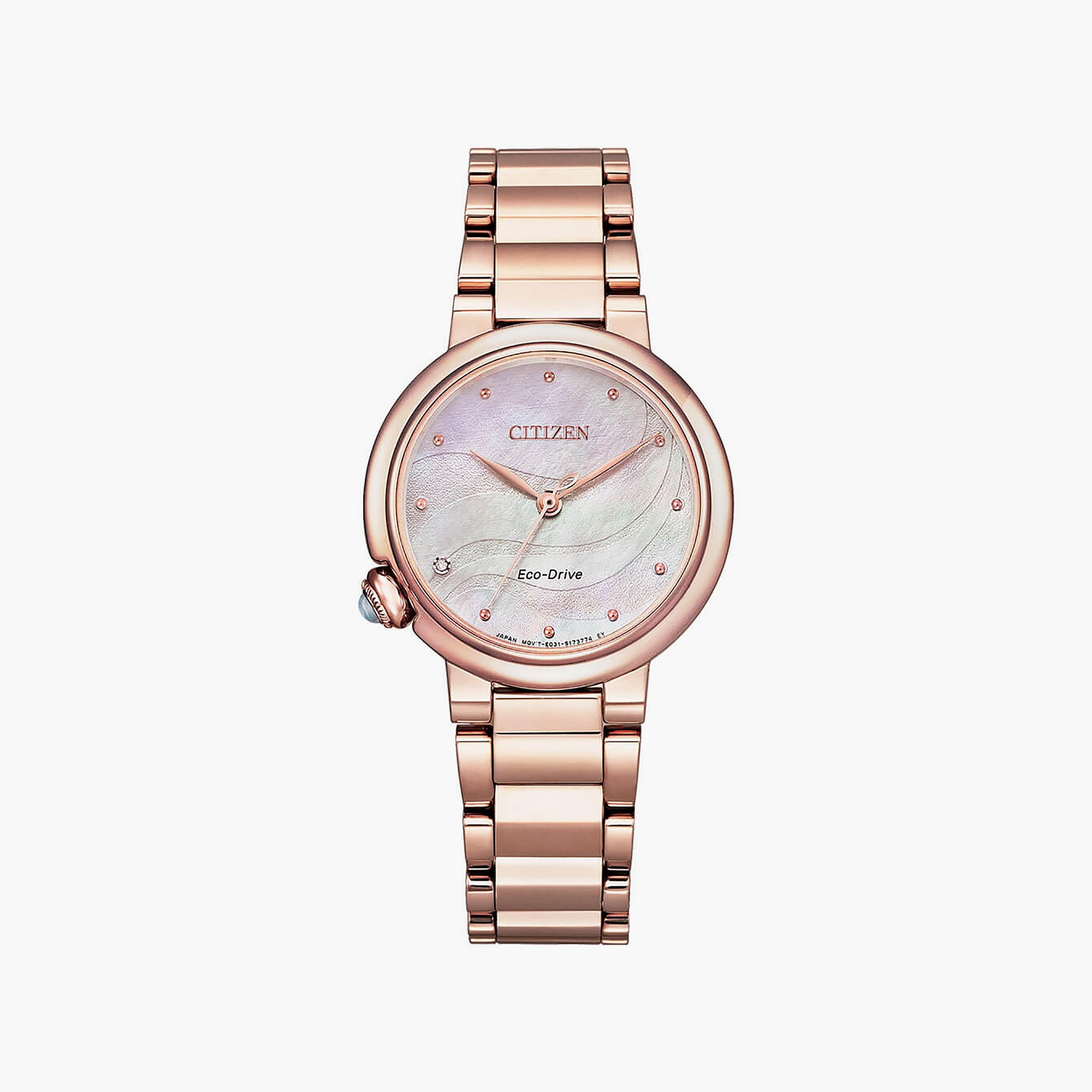 ساعة سيتيزن ذو 30 ملم بلون وردي مع انالوج بسوار ستانلس ستيل | EM0912-84Y-women-watchesandjewellery-watches-image-1