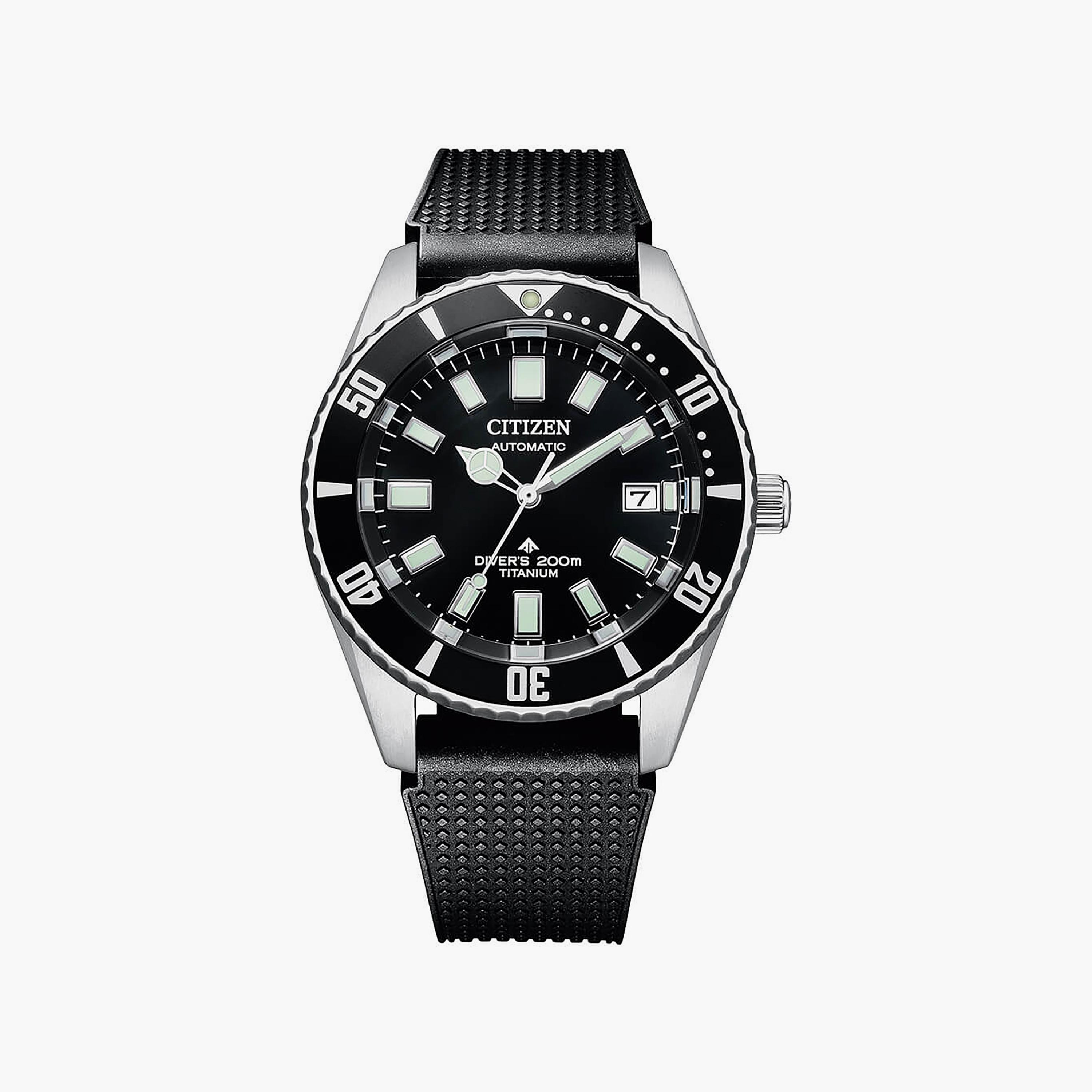 ساعة سيتيزن بروماستر للرجال ذو 41 ملم بلون اسود مع انالوج بسوار سيليكون | NB6021-17E-men-watchesandjewellery-watches-image-1