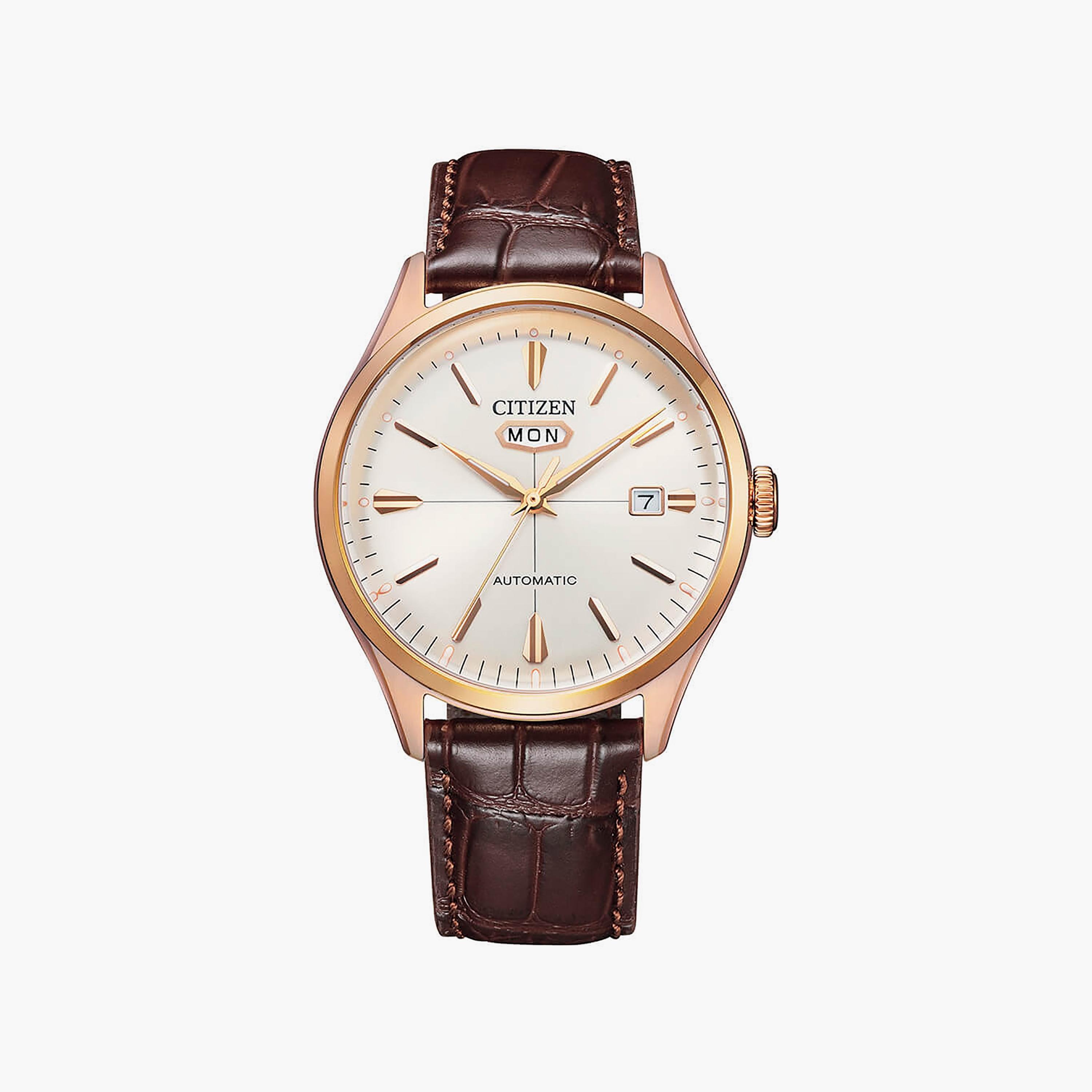 Citizen Men's 40 MM Brown Automatic Leather Strap Watch | NH8393-05A-men-watchesandjewellery-watches-image-1