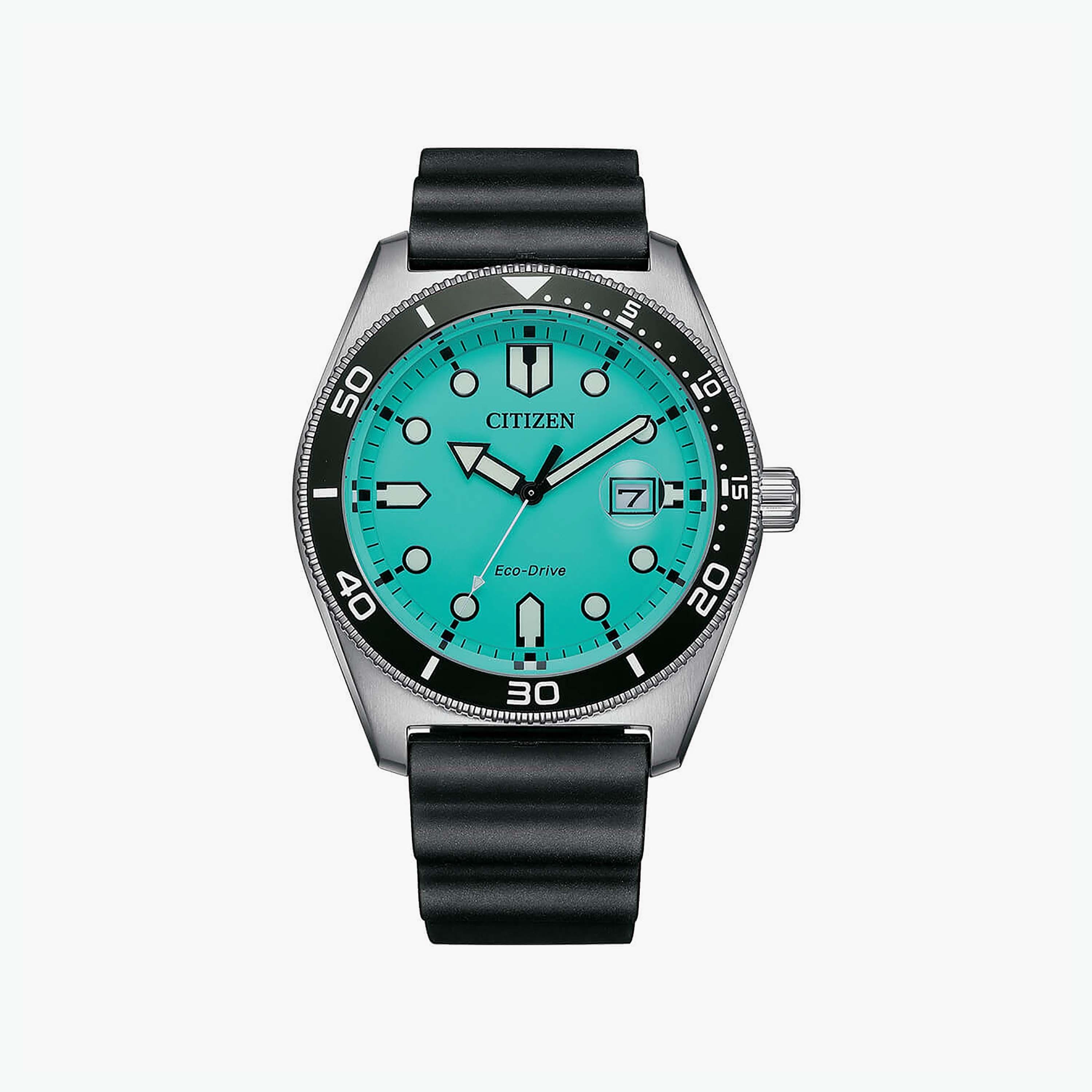 ساعة سيتيزن ايكو درايف للرجال ذو 43 ملم بلون اسود مع انالوج بسوار سيليكون | AW1760-14X-men-watchesandjewellery-watches-image-1