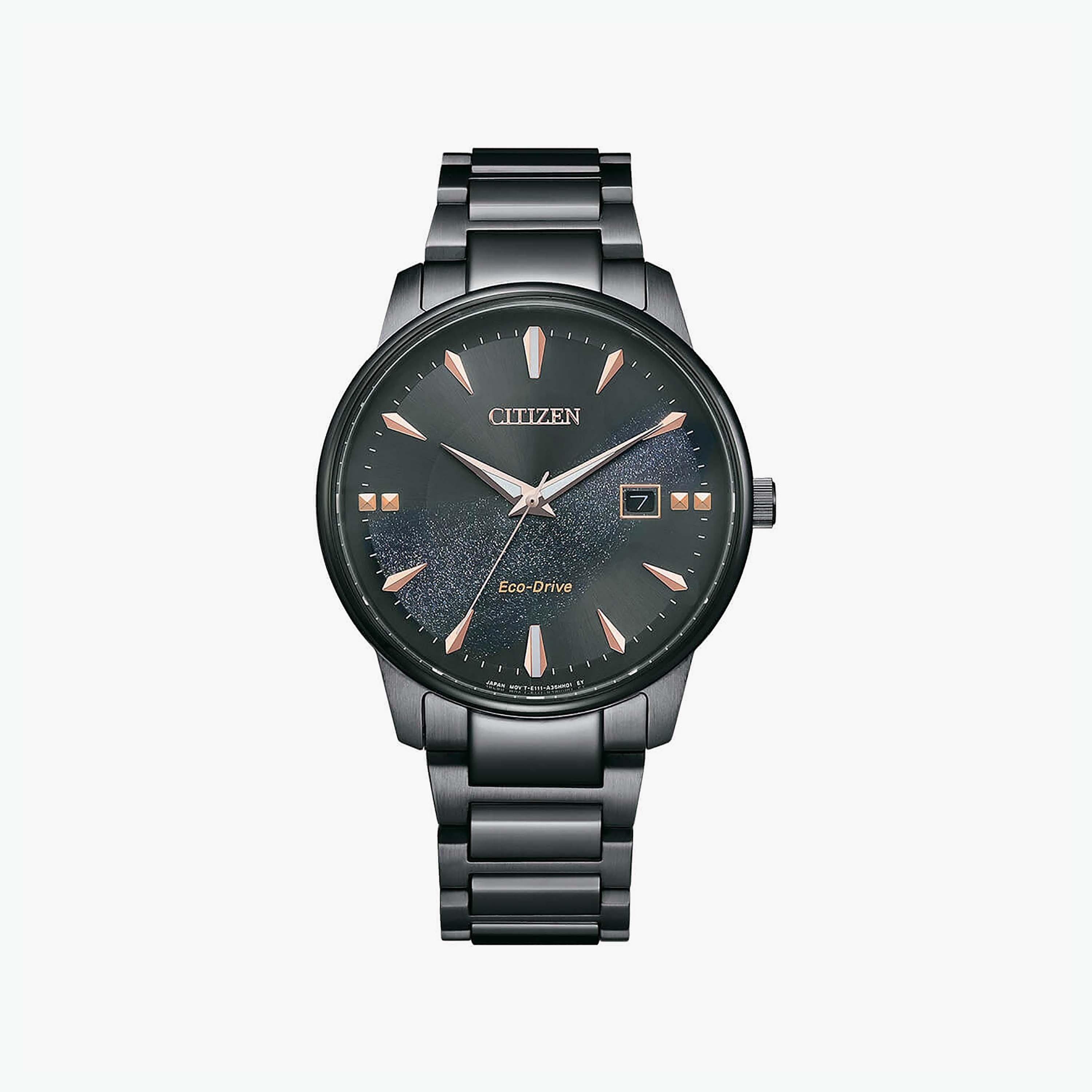ساعة سيتيزن ايكو درايف ذو 39 ملم بلون اسود مع انالوج بسوار ستانلس ستيل | BM7595-89E-men-watchesandjewellery-watches-image-1