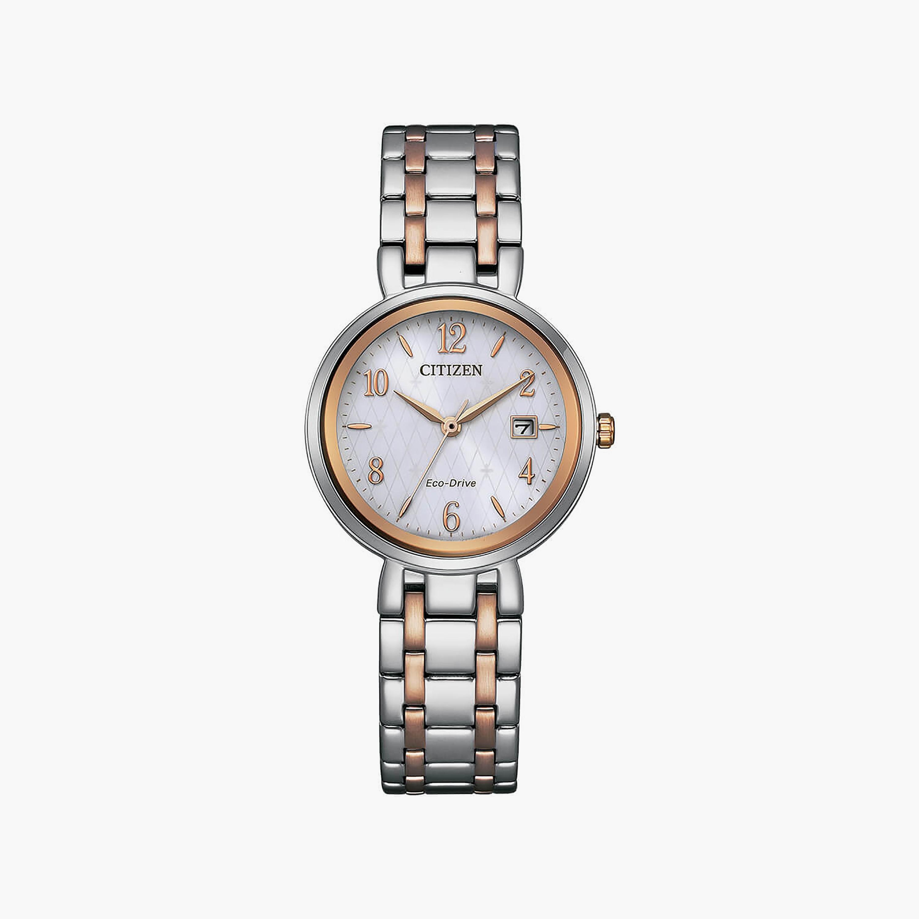 Citizen Eco-Drive 28 MM Silver & Rose Gold Analog Stainless Steel Strap Watch | EW2696-84A-women-watchesandjewellery-watches-image-1