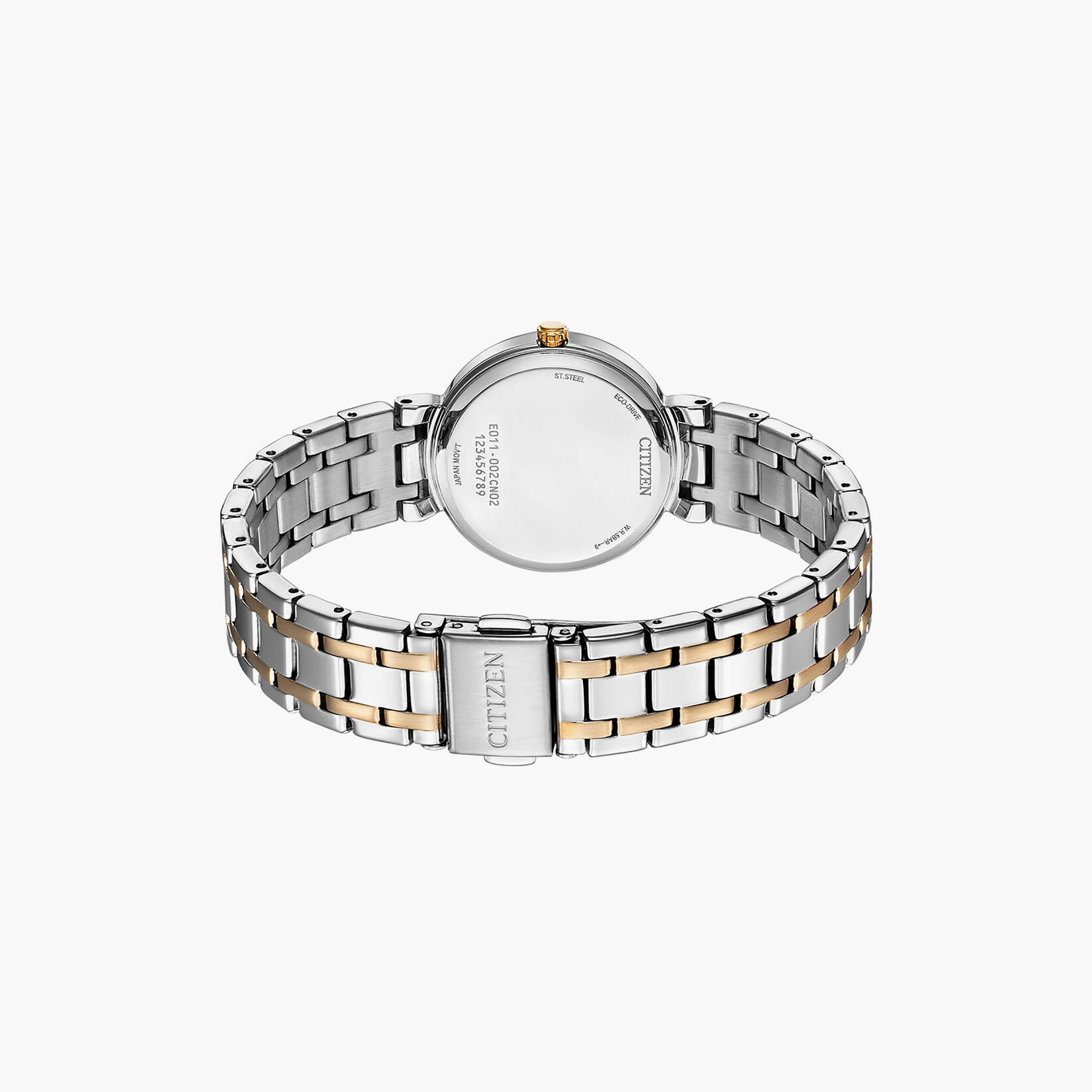 Citizen Eco-Drive 28 MM Silver & Rose Gold Analog Stainless Steel Strap Watch | EW2696-84A-women-watchesandjewellery-watches-image-3