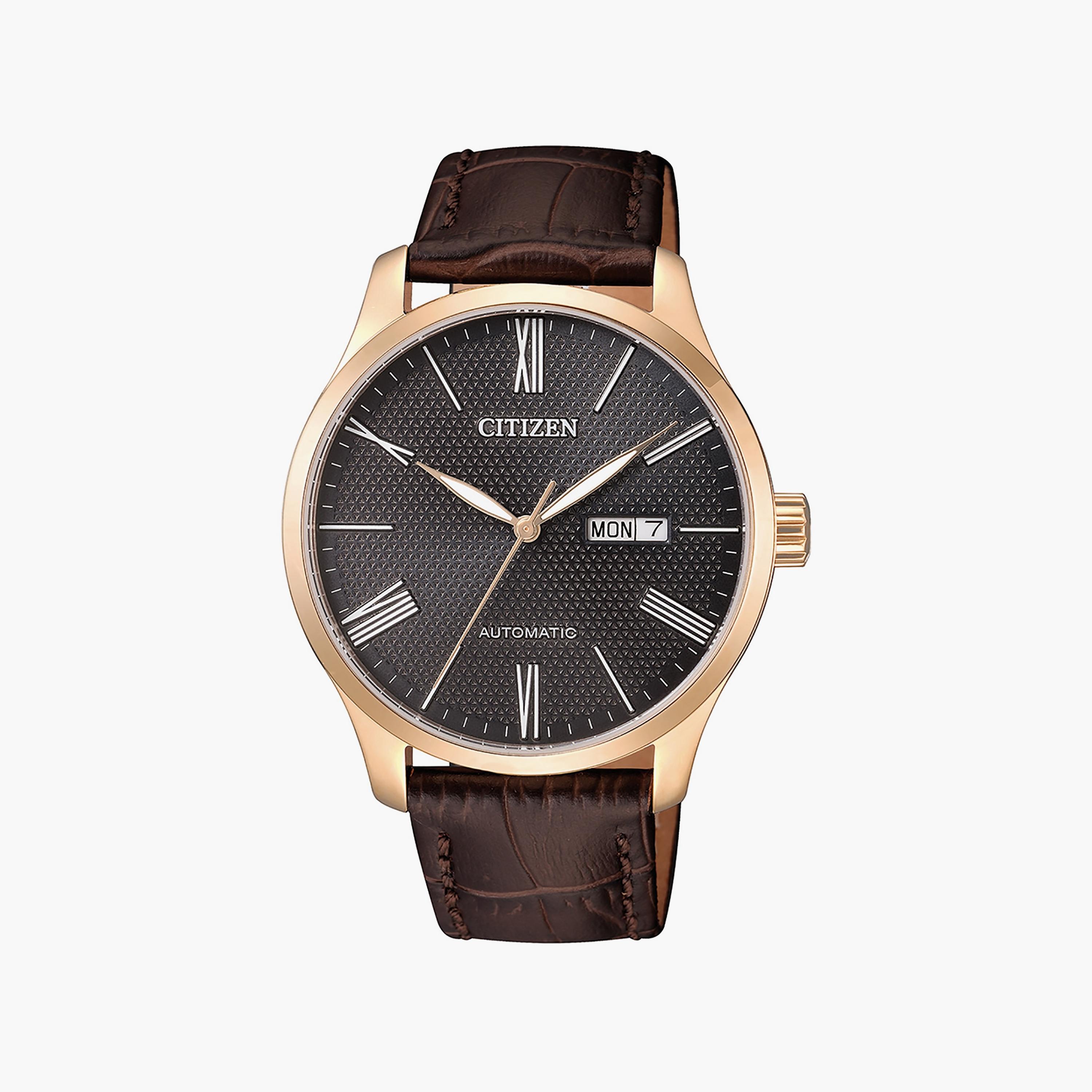 Citizen Men's 40 MM Brown Analog Leather Strap Watch | NH8353-00H-men-watchesandjewellery-watches-image-1