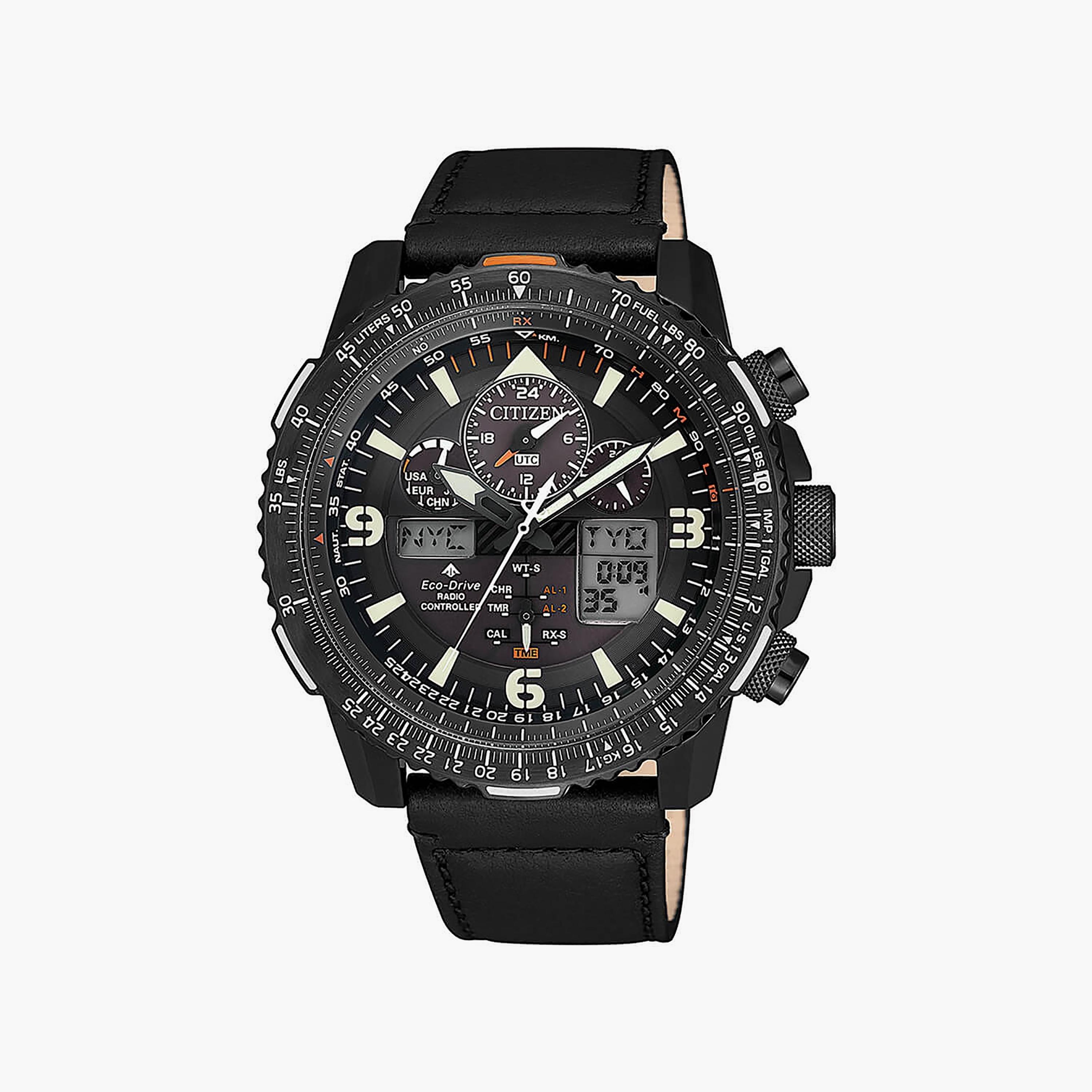 Citizen Promaster Men's 45 MM Black Analog-Digital Leather Strap Watch | JY8085-14H-men-watchesandjewellery-watches-image-1