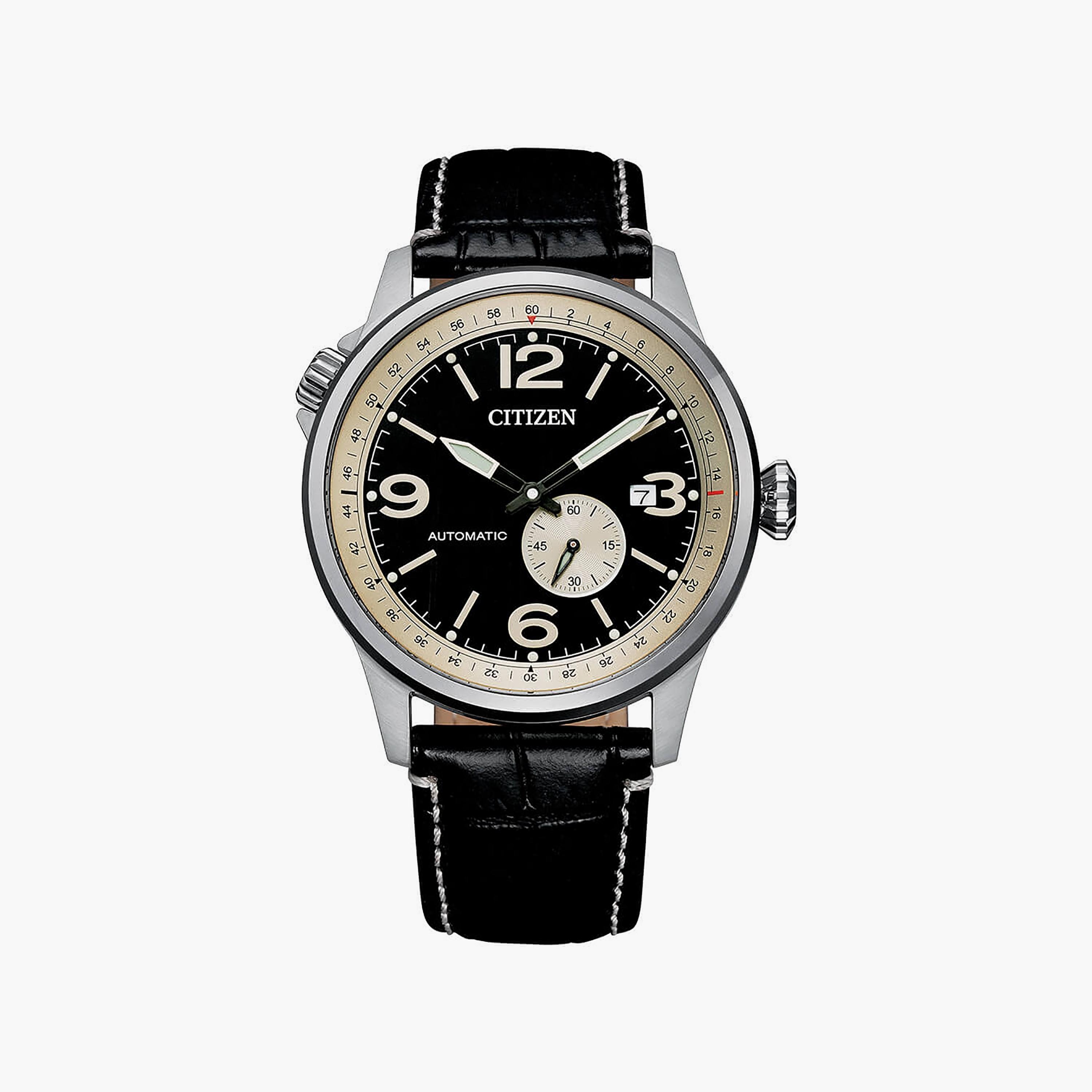 Citizen Men's 42 MM Black Automatic Leather Strap Watch | NJ0140-17E-men-watchesandjewellery-watches-image-1