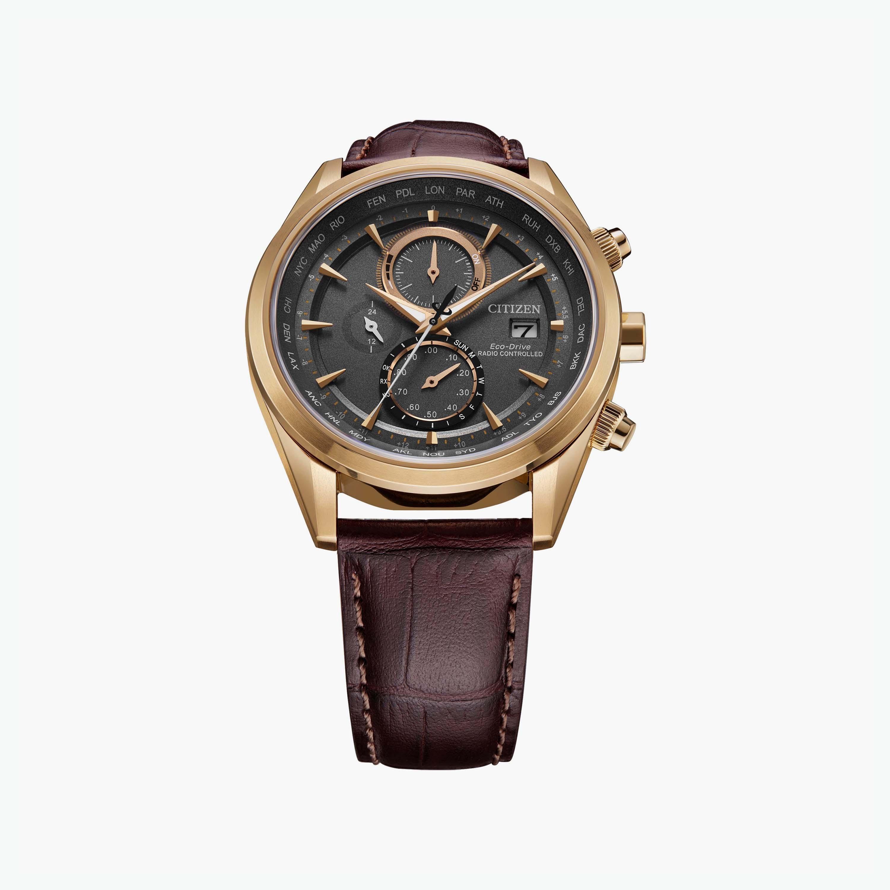 Citizen Eco-Drive Men's 43 MM Maroon Chronograph Leather Strap Watch | AT8263-10H-men-watchesandjewellery-watches-image-1