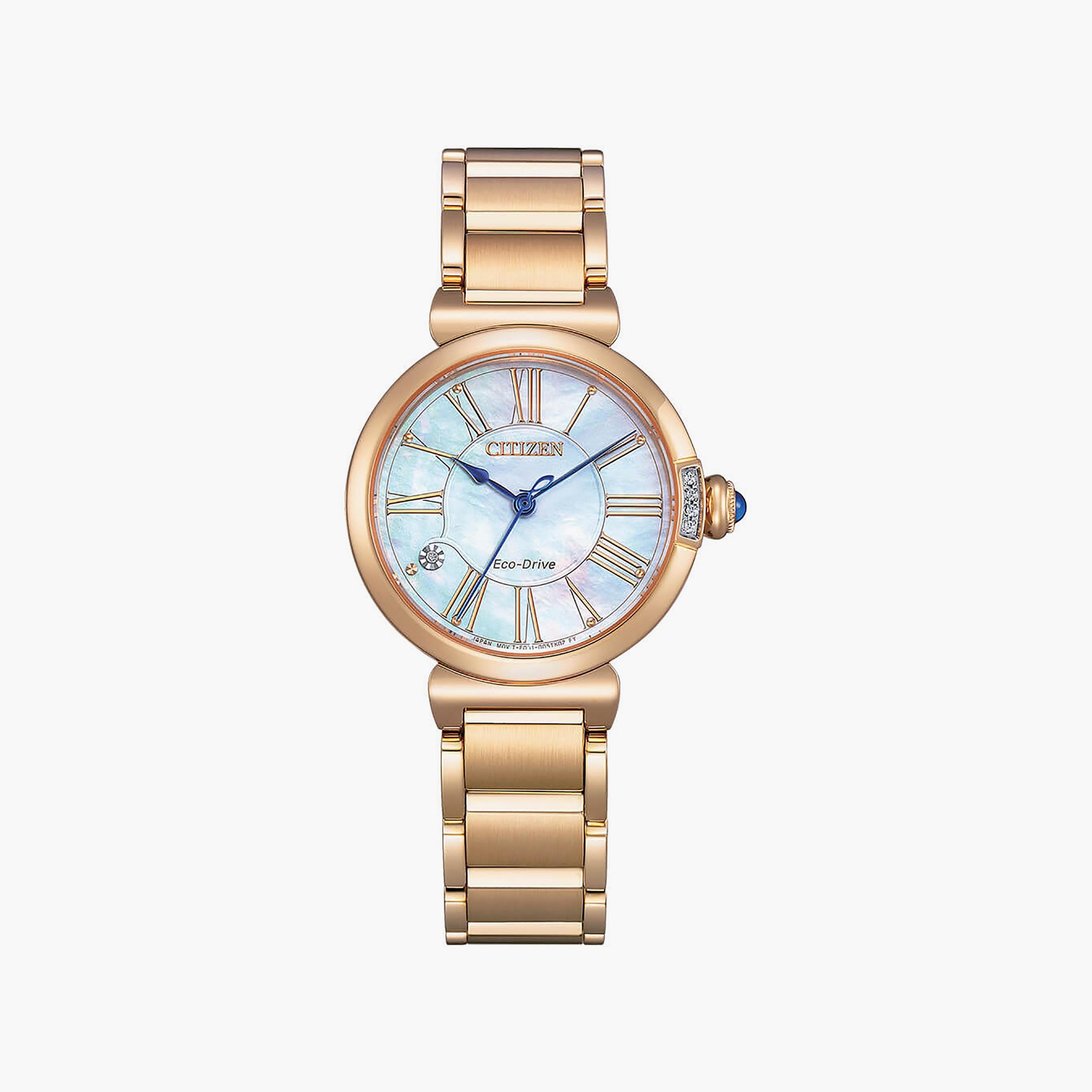 ساعة سيتيزن ذو 30 ملم بلون ذهبي وردي مع انالوج بسوار ستانلس ستيل | EM1063-89D-women-watchesandjewellery-watches-image-1