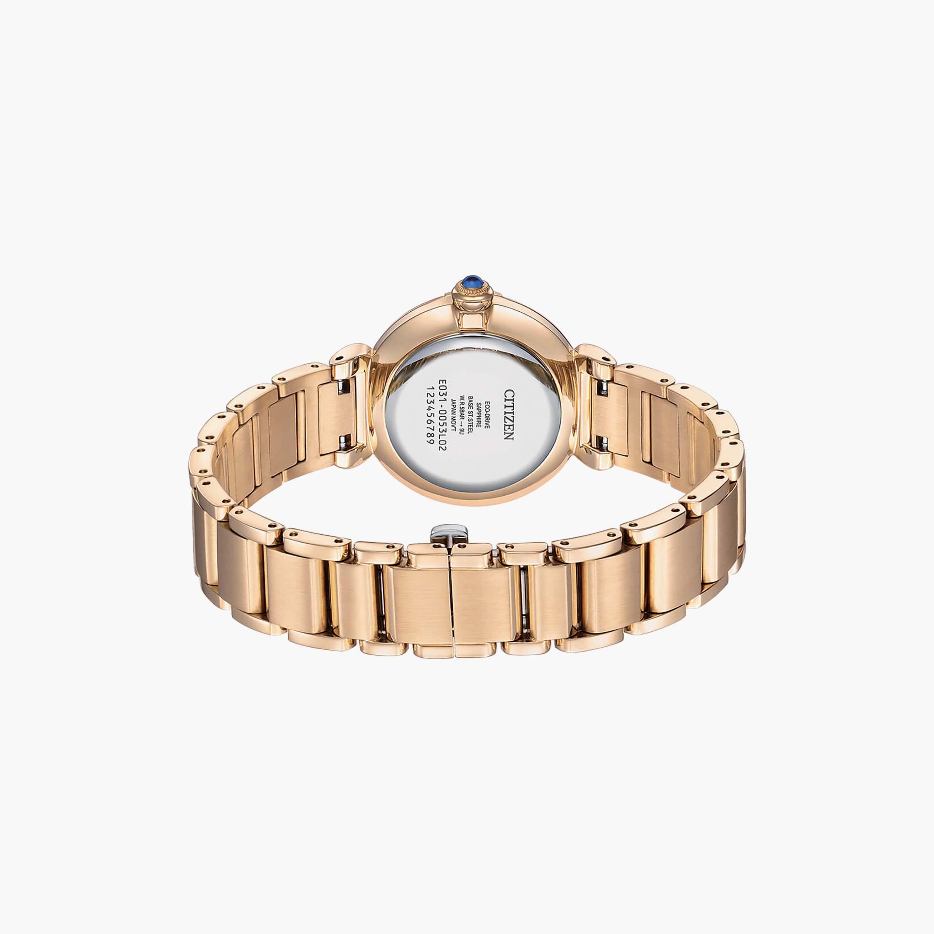 ساعة سيتيزن ذو 30 ملم بلون ذهبي وردي مع انالوج بسوار ستانلس ستيل | EM1073-85Y-women-watchesandjewellery-watches-image-3