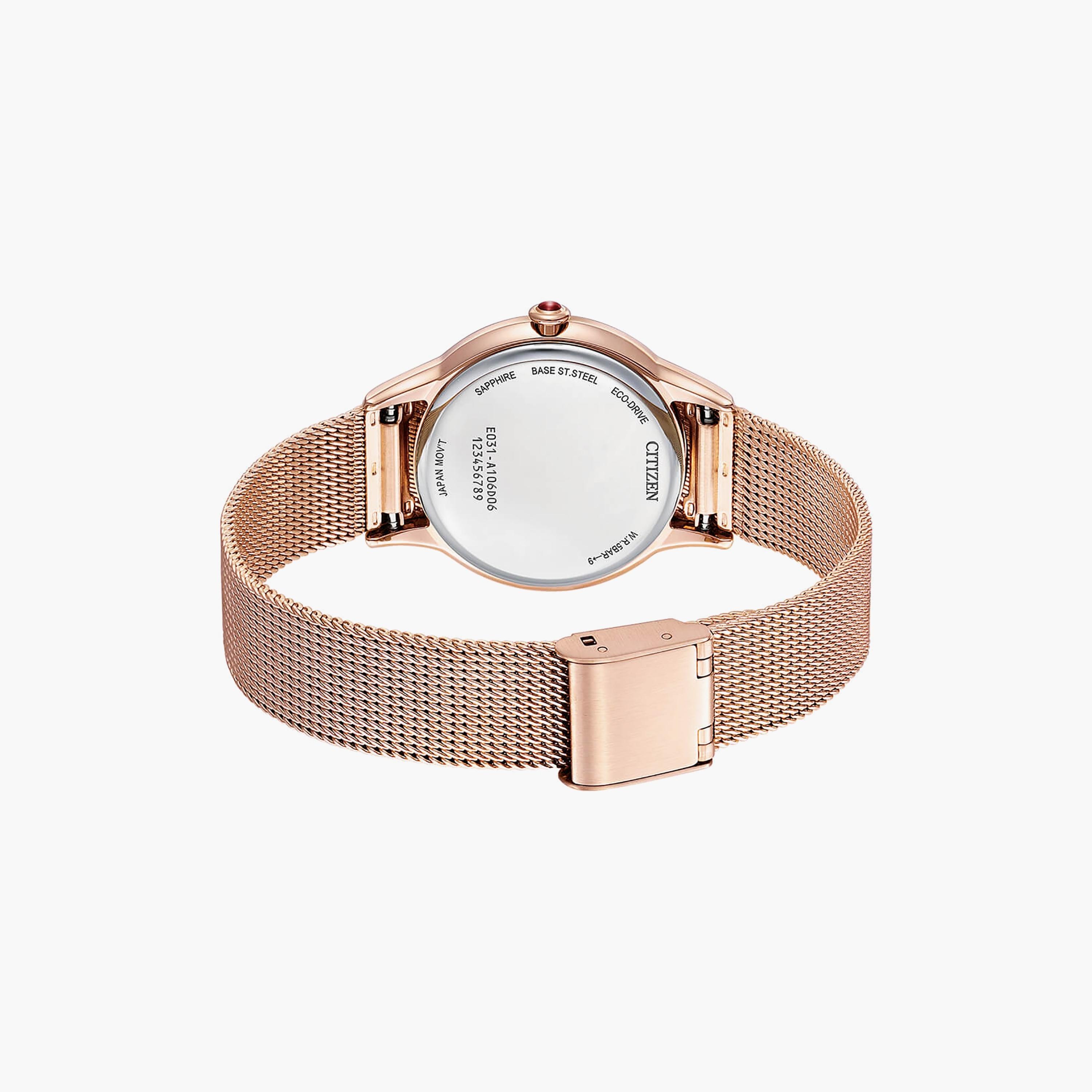 ساعة سيتيزن ذو 33 ملم بلون ذهبي وردي مع انالوج بسوار شبكي من ستانلس ستيل | EM0819-80X-women-watchesandjewellery-watches-image-3