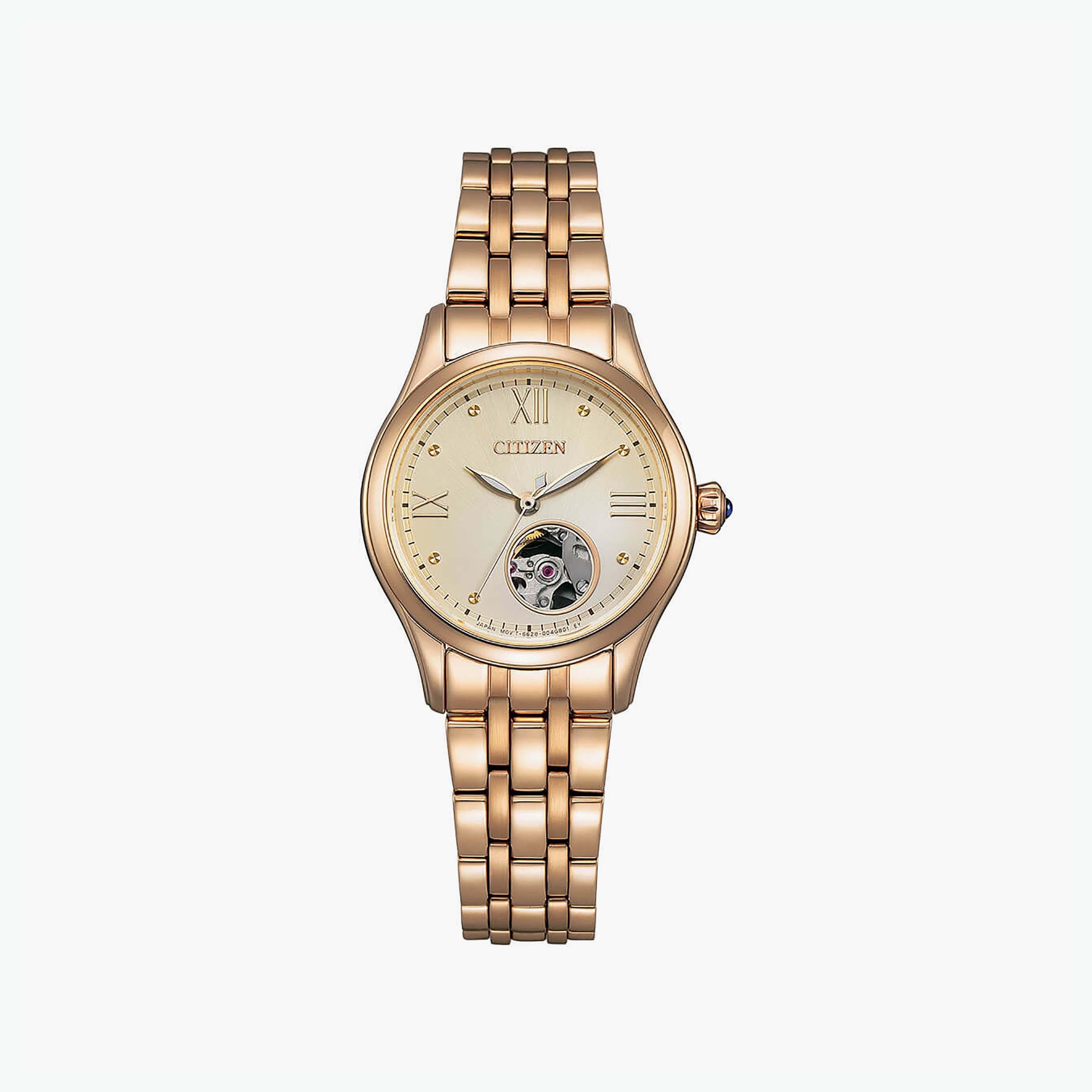 Citizen 29 MM Gold Automatic Stainless Steel Strap Watch | PR1043-80P-women-watchesandjewellery-watches-image-1