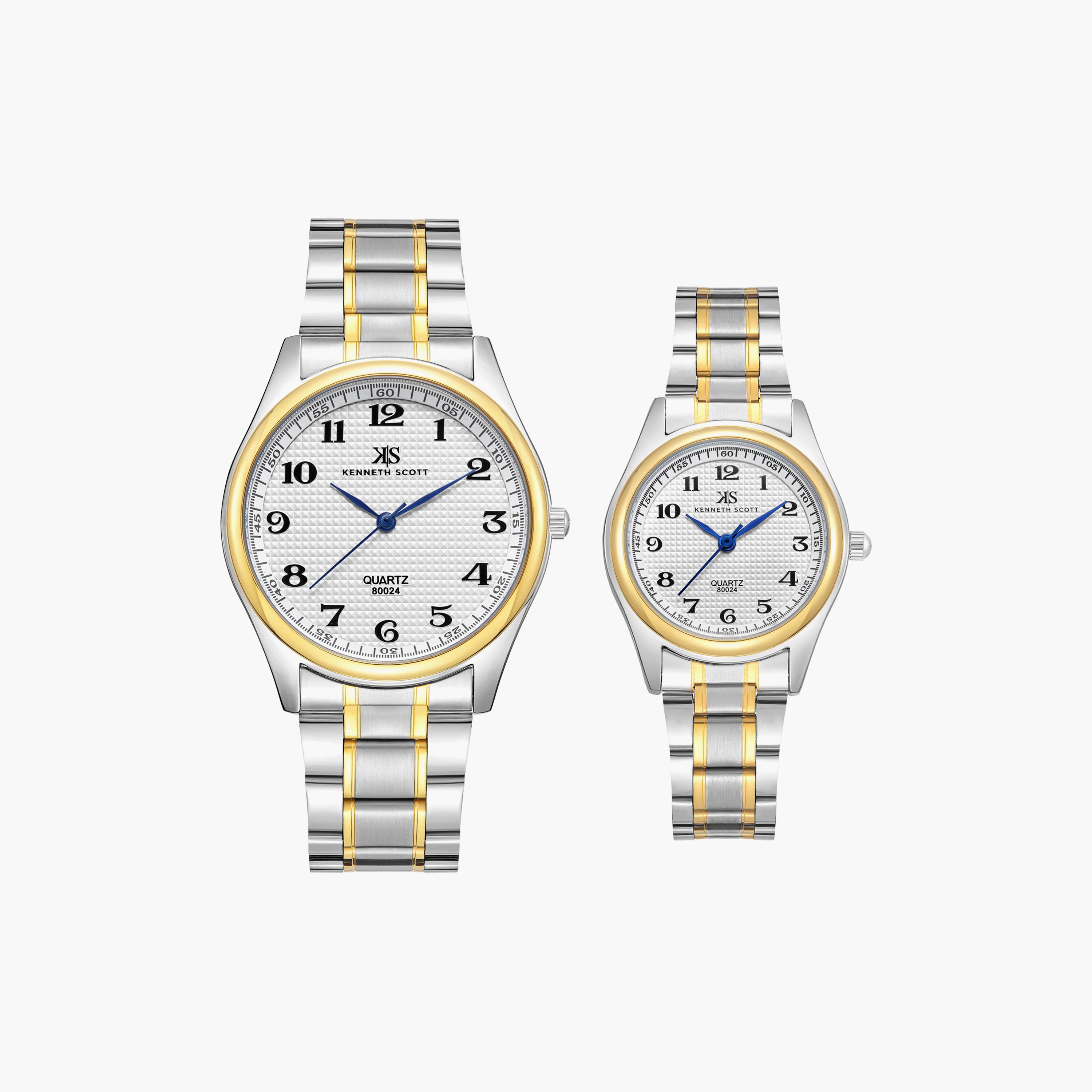 Kenneth Scott Silver & Gold Analog Stainless Steel Strap Couple Watch Set | K23052P-TBTW-men-watchesandjewellery-watches-image-1