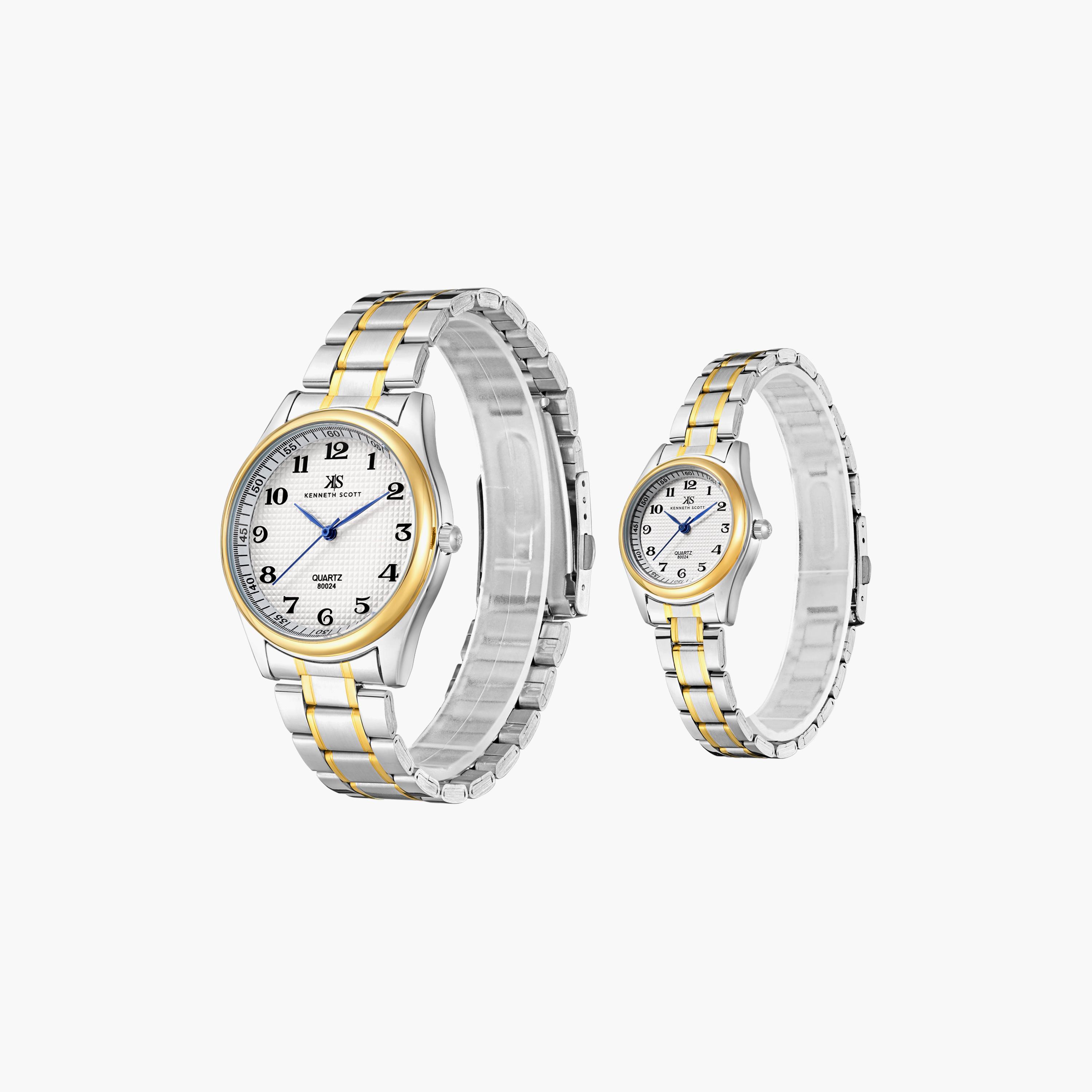 Kenneth Scott Silver & Gold Analog Stainless Steel Strap Couple Watch Set | K23052P-TBTW-men-watchesandjewellery-watches-image-2