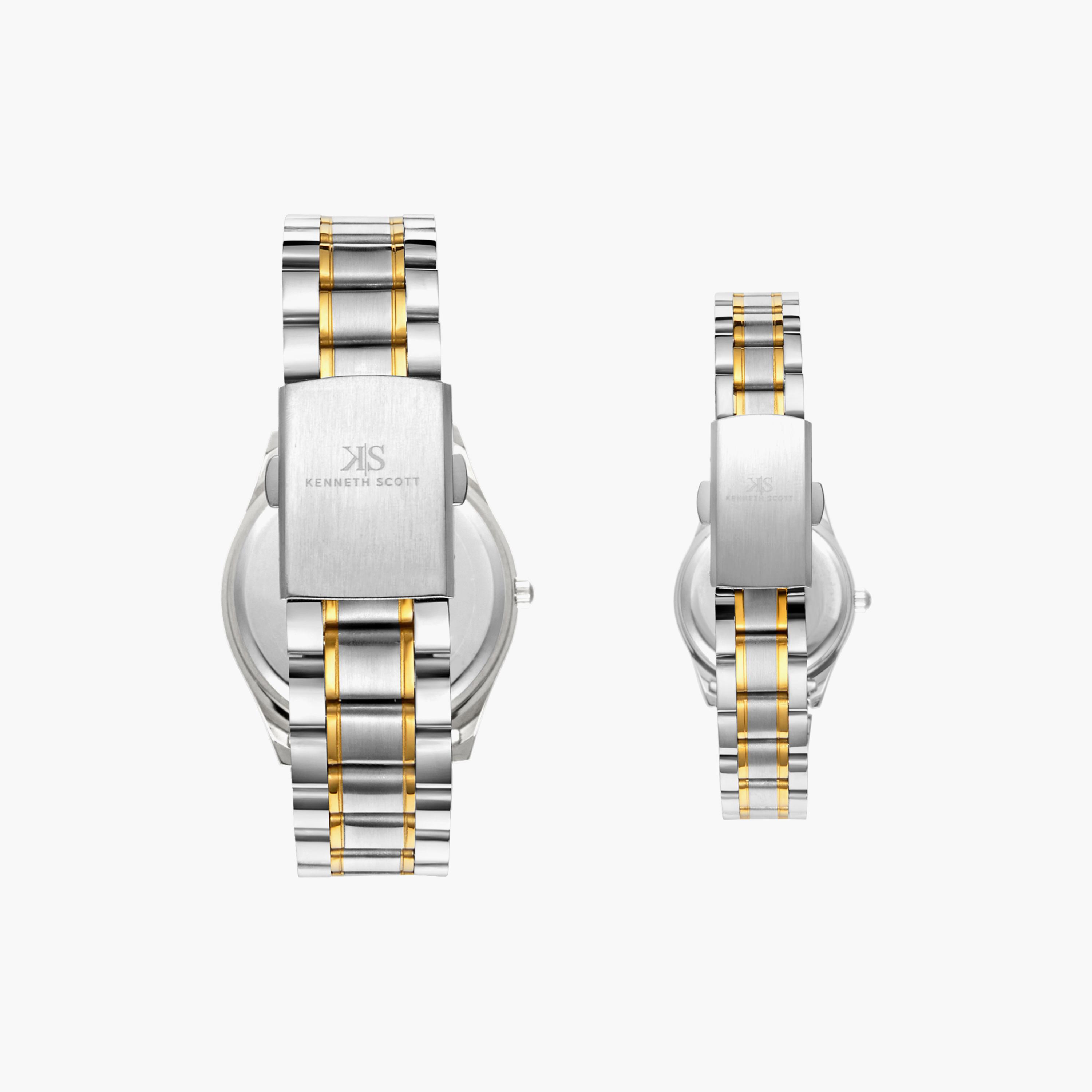 Kenneth Scott Silver & Gold Analog Stainless Steel Strap Couple Watch Set | K23052P-TBTW-men-watchesandjewellery-watches-image-3