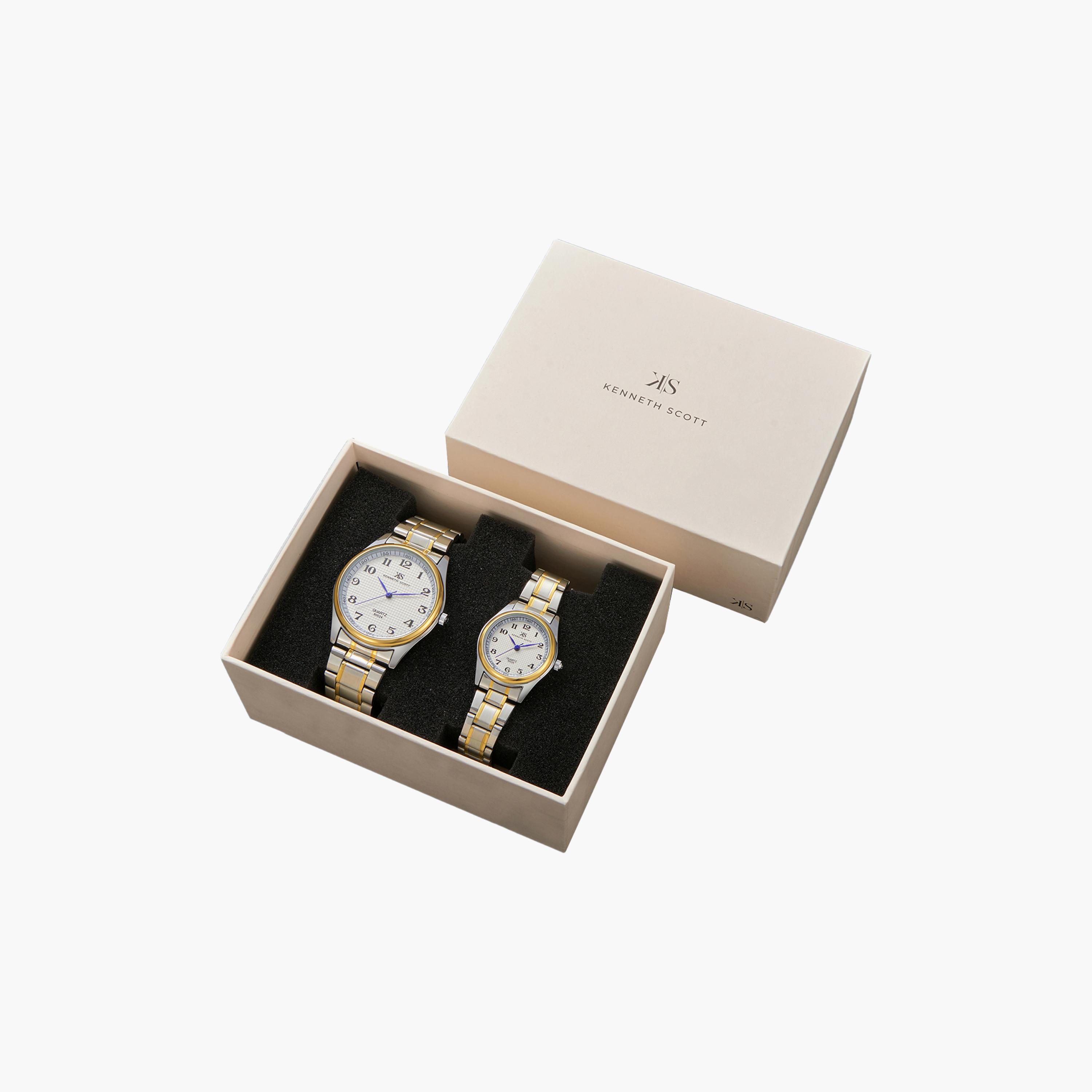 Kenneth Scott Silver & Gold Analog Stainless Steel Strap Couple Watch Set | K23052P-TBTW-men-watchesandjewellery-watches-image-4