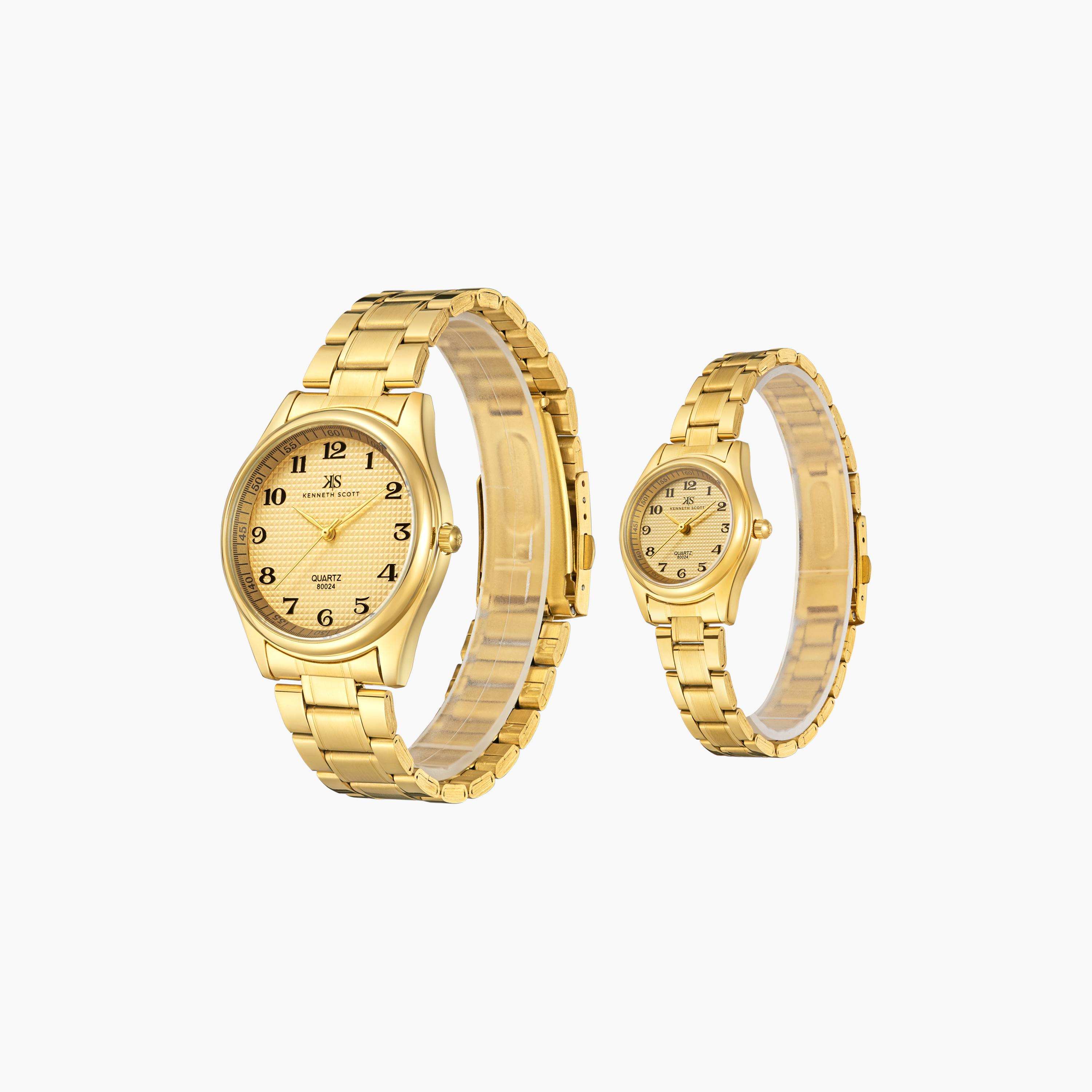 Kenneth Scott Gold Analog Stainless Steel Strap Couple Watch Set | K23052P-GBGC-men-watchesandjewellery-watches-image-2