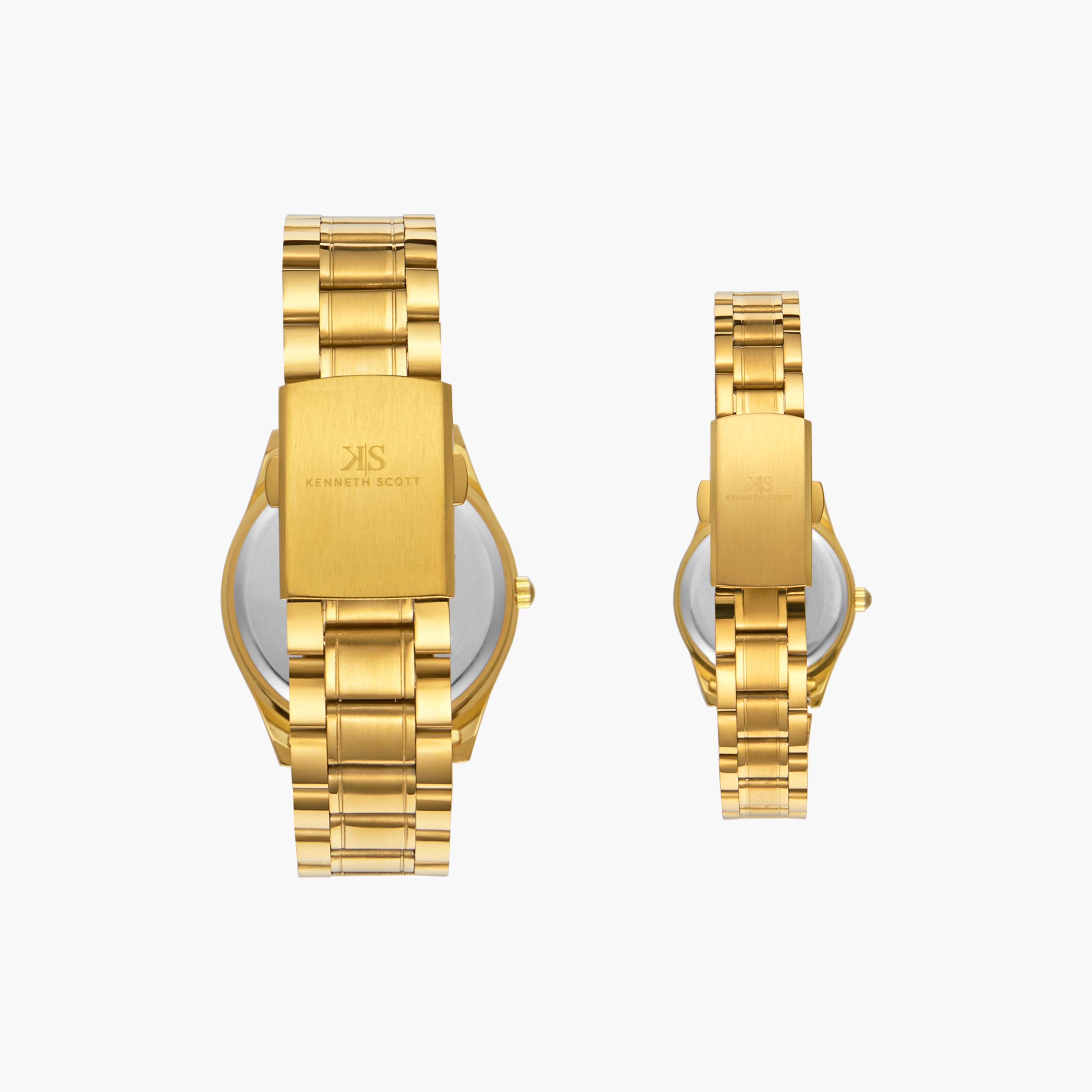 Kenneth Scott Gold Analog Stainless Steel Strap Couple Watch Set | K23052P-GBGC-men-watchesandjewellery-watches-image-3