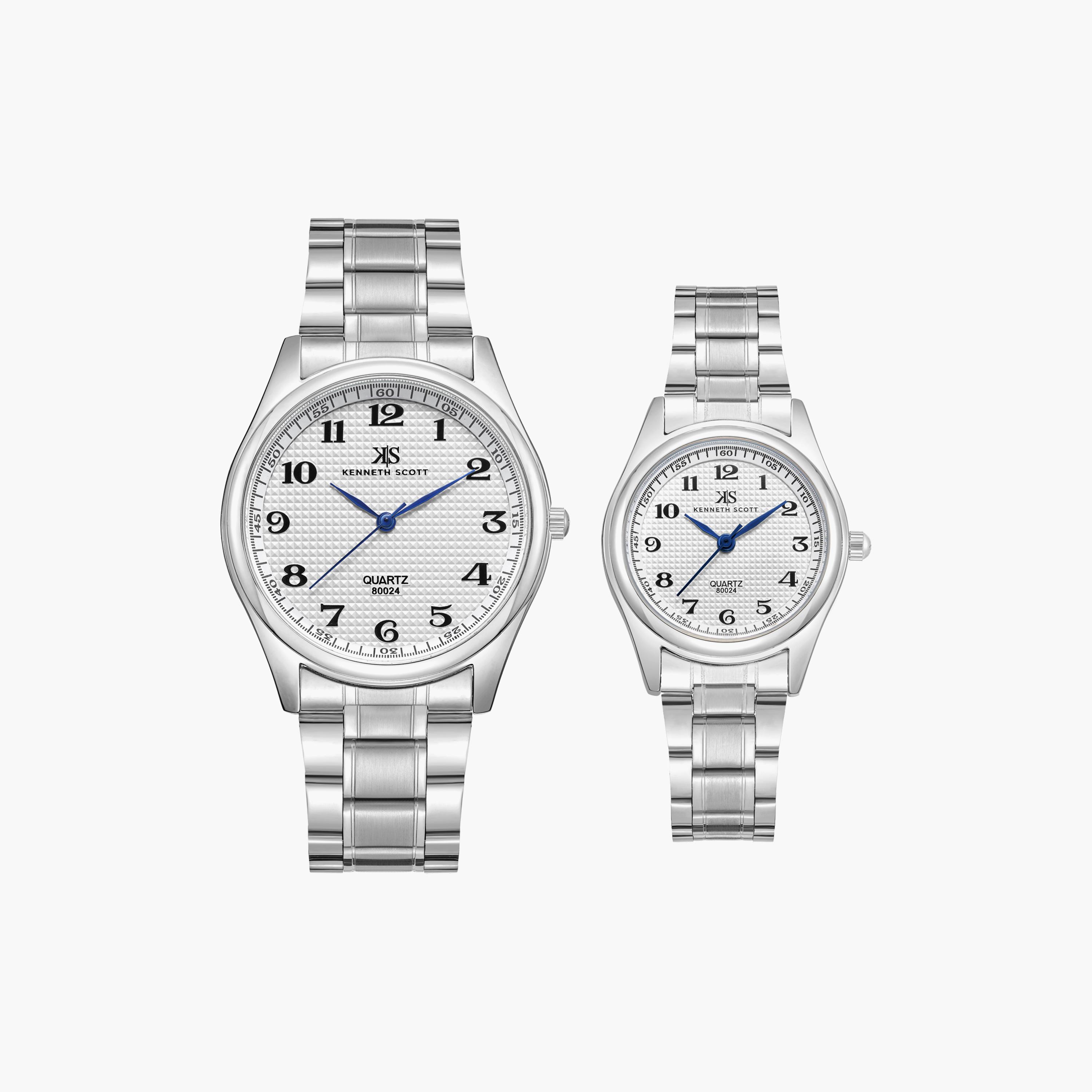 Kenneth Scott Silver Analog Stainless Steel Strap Couple Watch Set | K23052P-SBSW-men-watchesandjewellery-watches-image-1