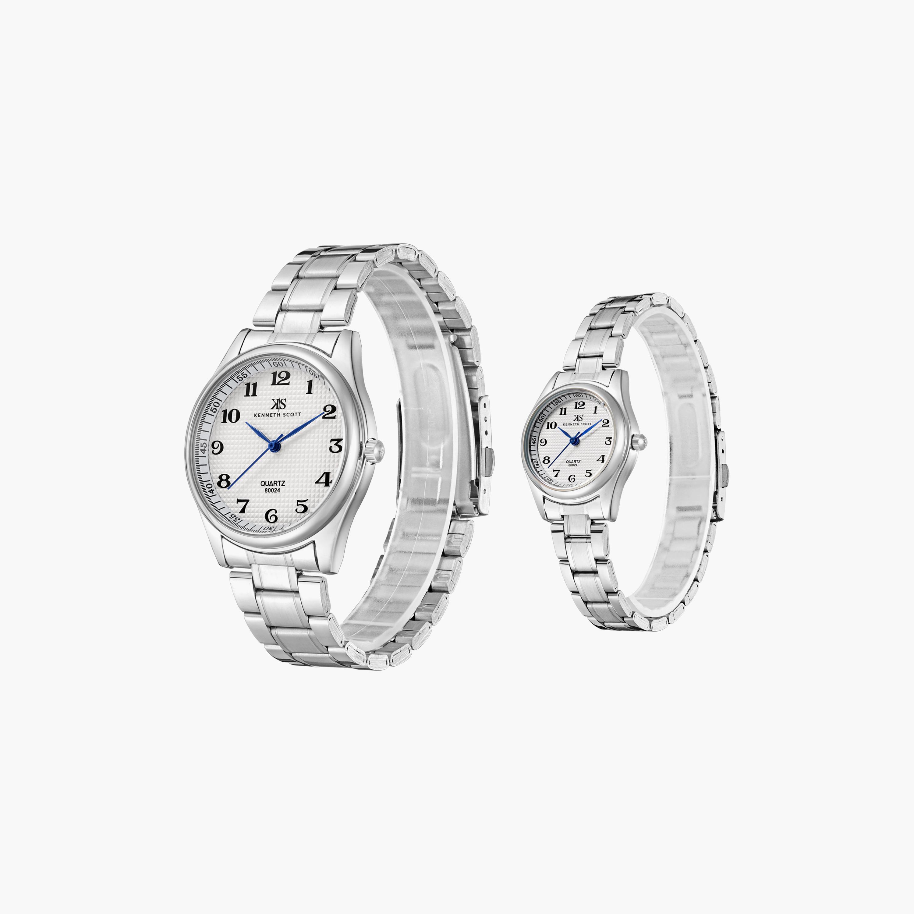 Kenneth Scott Silver Analog Stainless Steel Strap Couple Watch Set | K23052P-SBSW-men-watchesandjewellery-watches-image-2