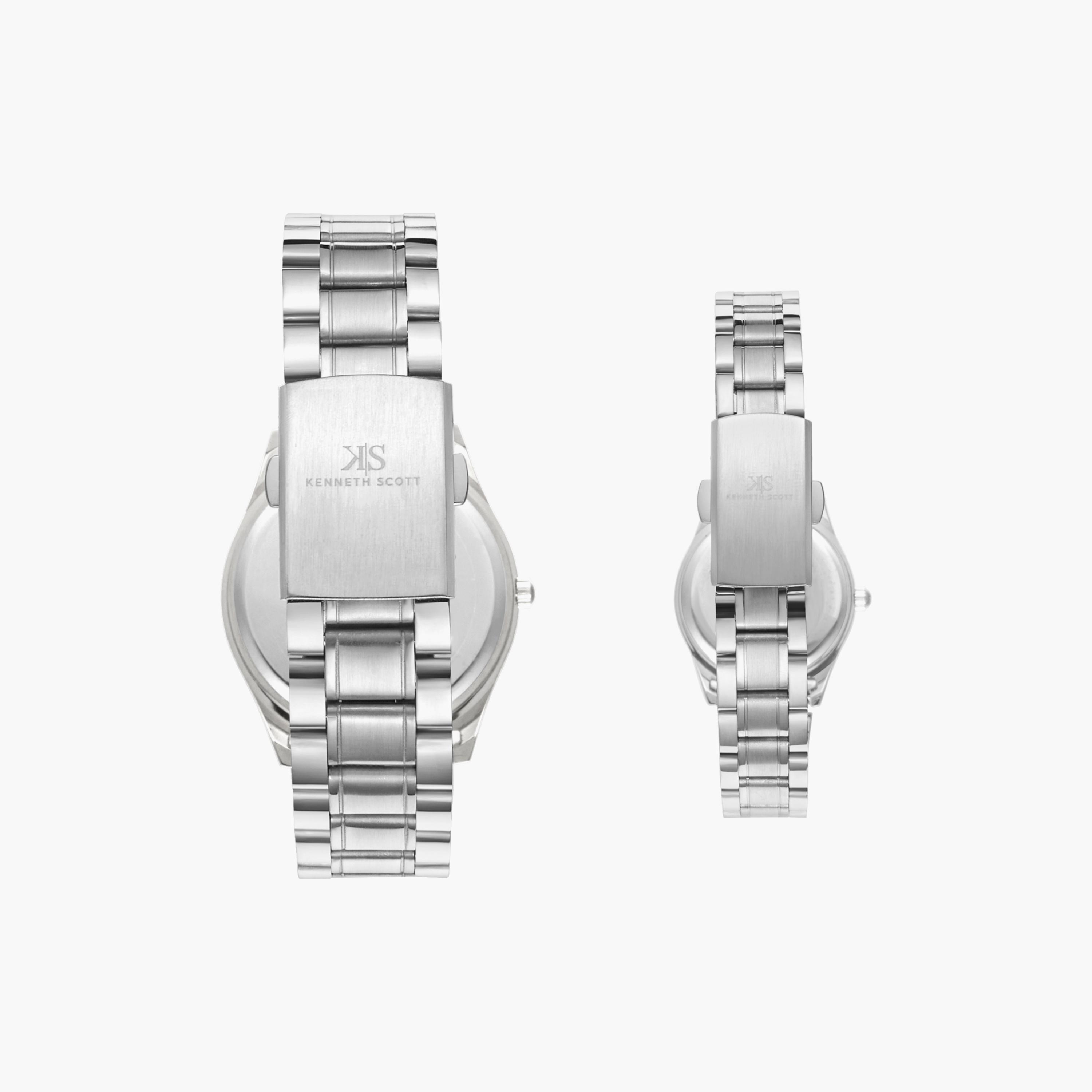Kenneth Scott Silver Analog Stainless Steel Strap Couple Watch Set | K23052P-SBSW-men-watchesandjewellery-watches-image-3
