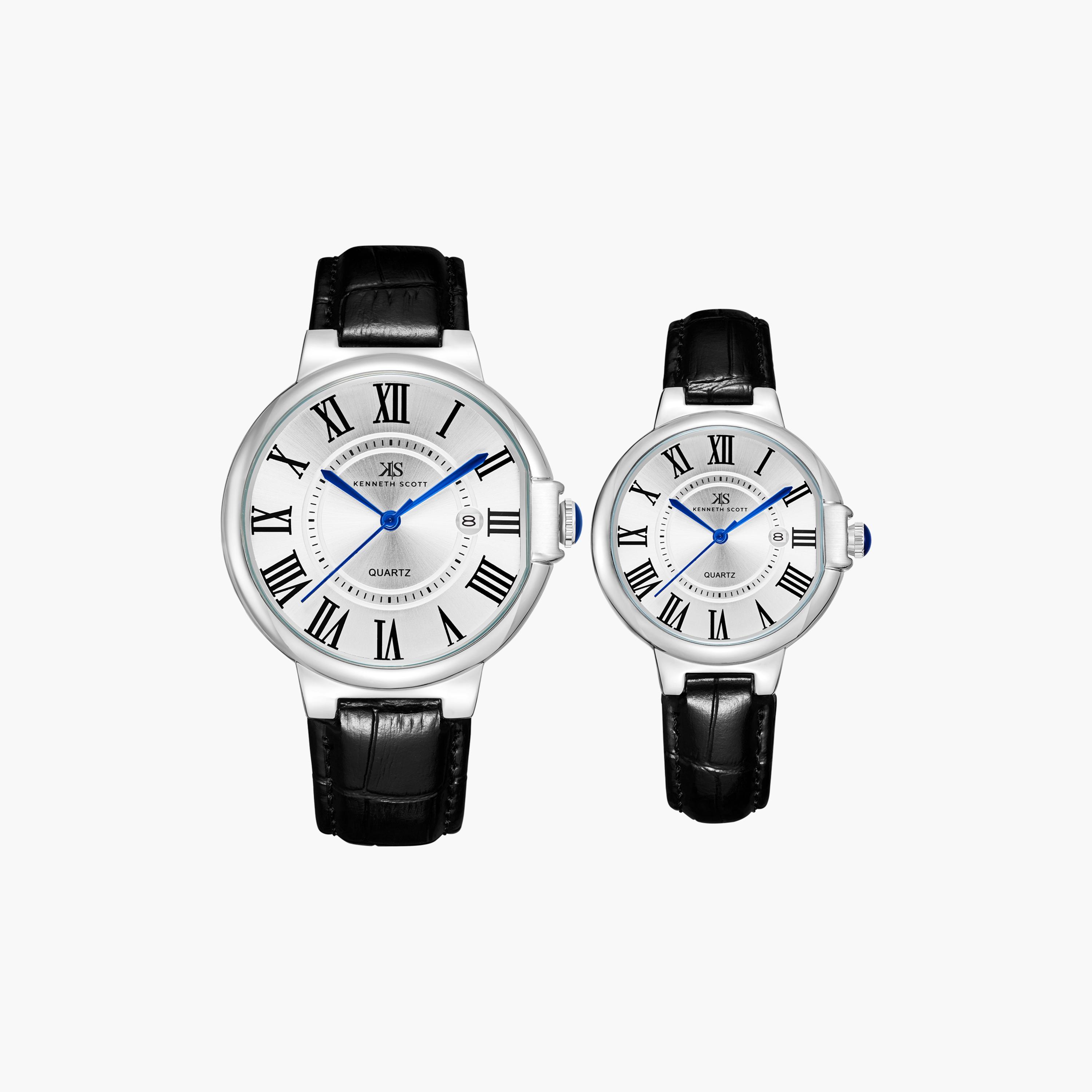 Kenneth Scott Black Analog Leather Strap Couple Watch Set | K23053P-SLBW-men-watchesandjewellery-watches-image-1