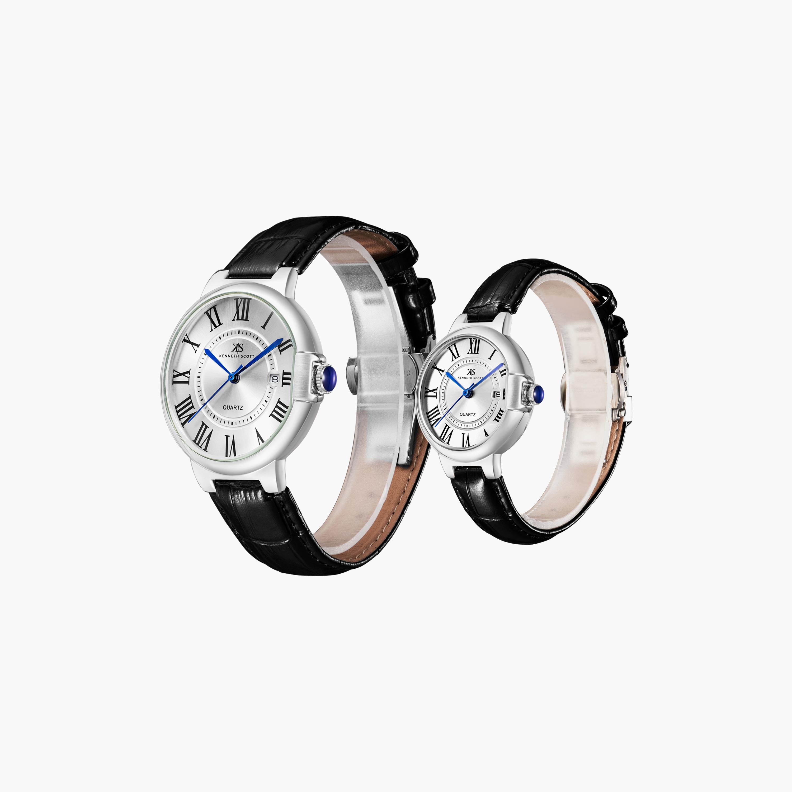 Kenneth Scott Black Analog Leather Strap Couple Watch Set | K23053P-SLBW-men-watchesandjewellery-watches-image-2