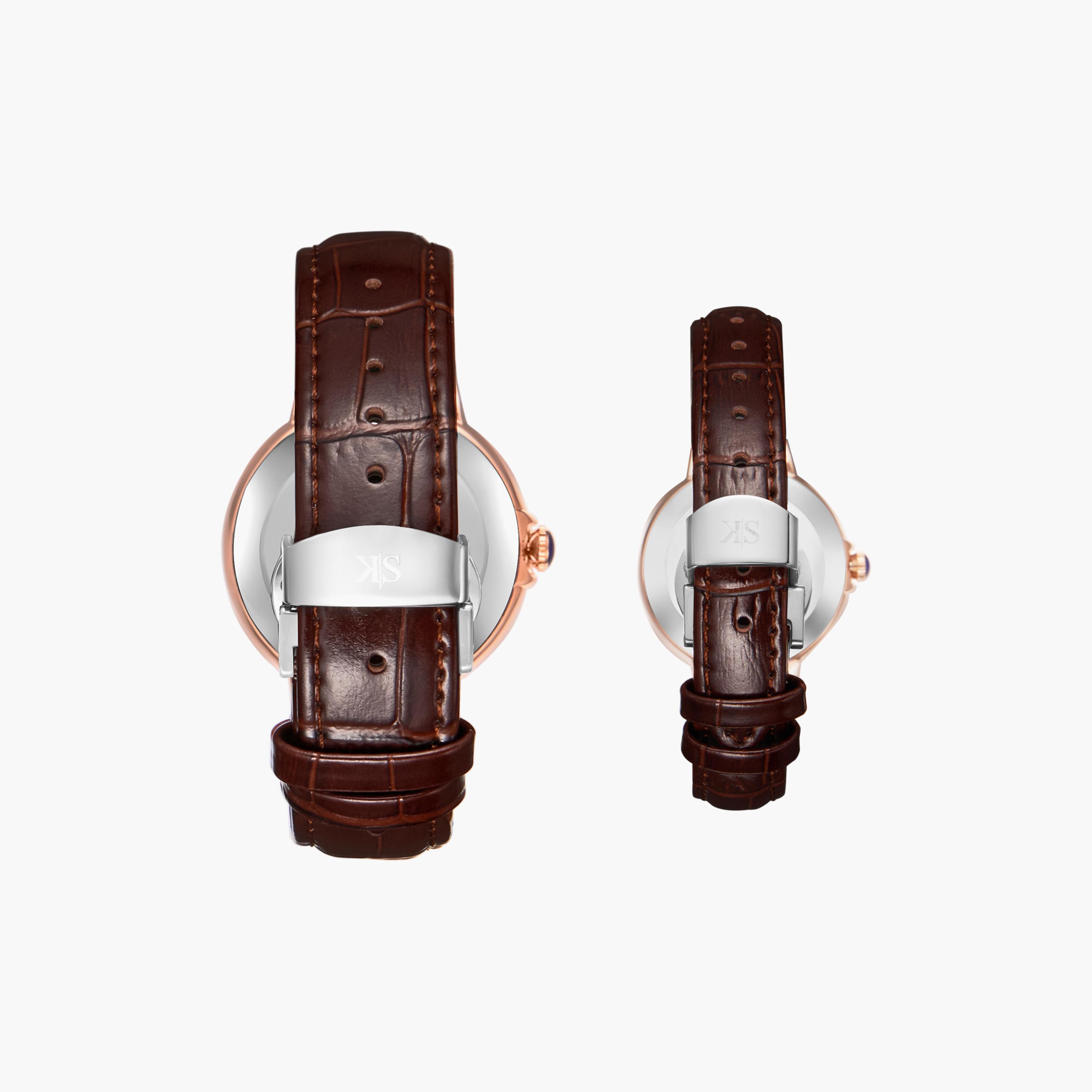 Kenneth Scott Dark Brown Analog Leather Strap Couple Watch Set | K23053P-RLDW-men-watchesandjewellery-watches-image-3