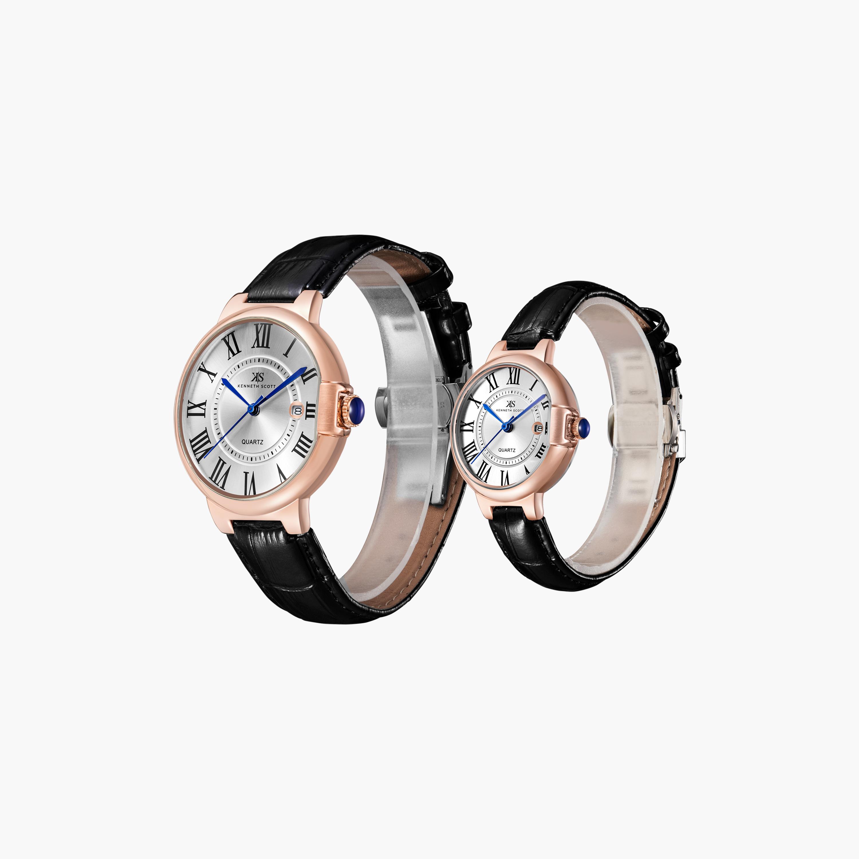 Kenneth Scott Black Analog Leather Strap Couple Watch Set | K23053P-RLBW-men-watchesandjewellery-watches-image-2