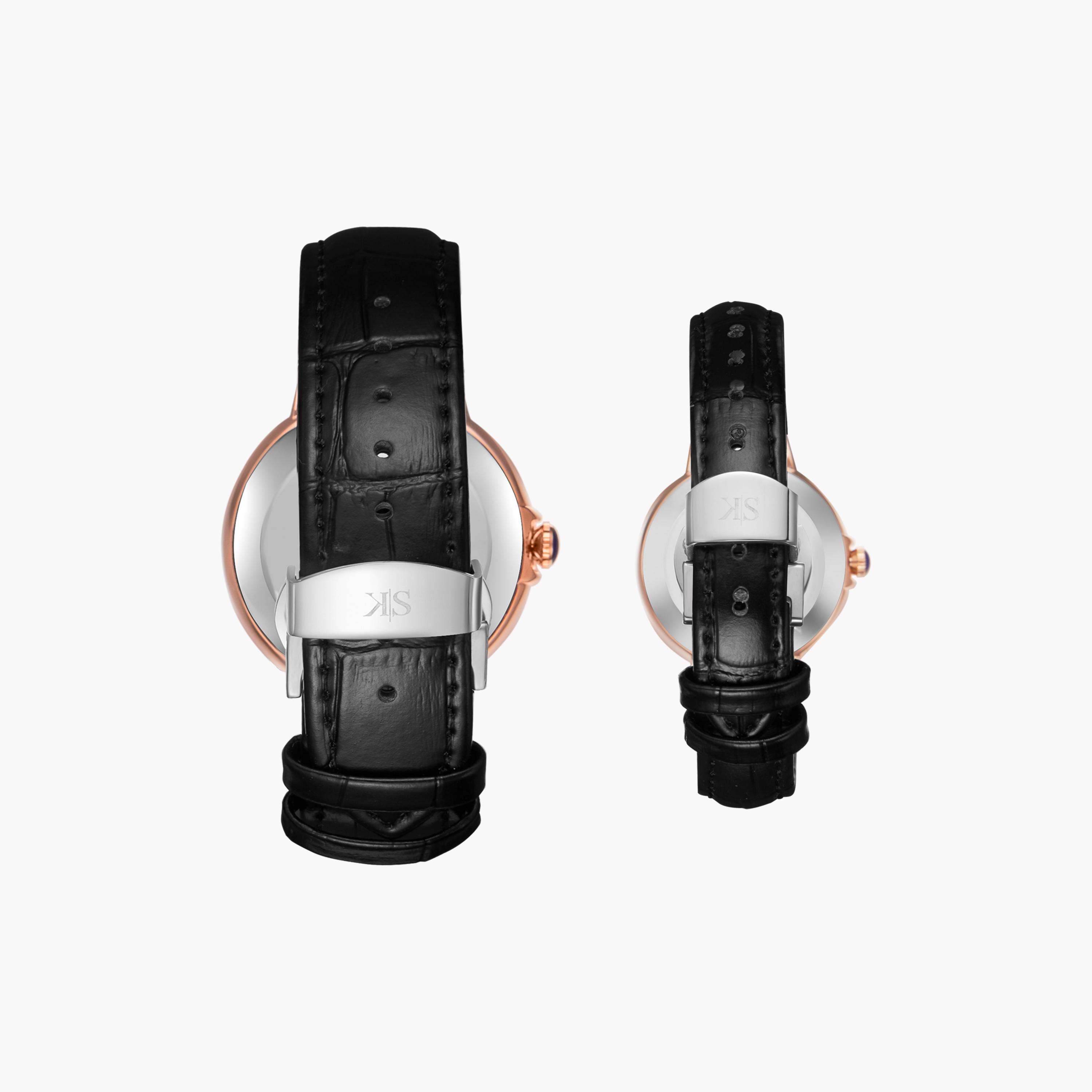 Kenneth Scott Black Analog Leather Strap Couple Watch Set | K23053P-RLBW-men-watchesandjewellery-watches-image-3